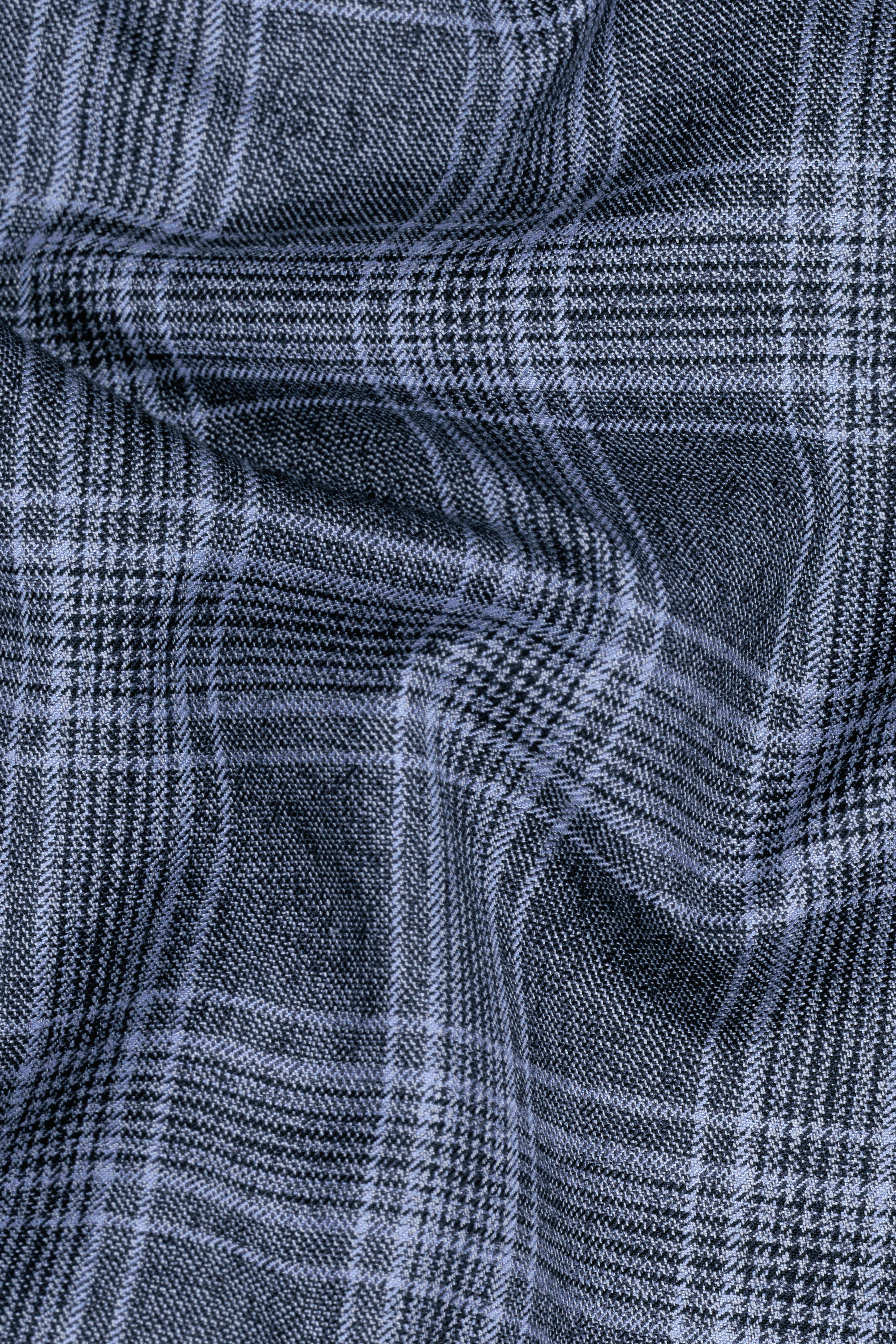 Dolphin And Casper Blue Checkered Cross Placket Bandhgala Wool Rich Suit