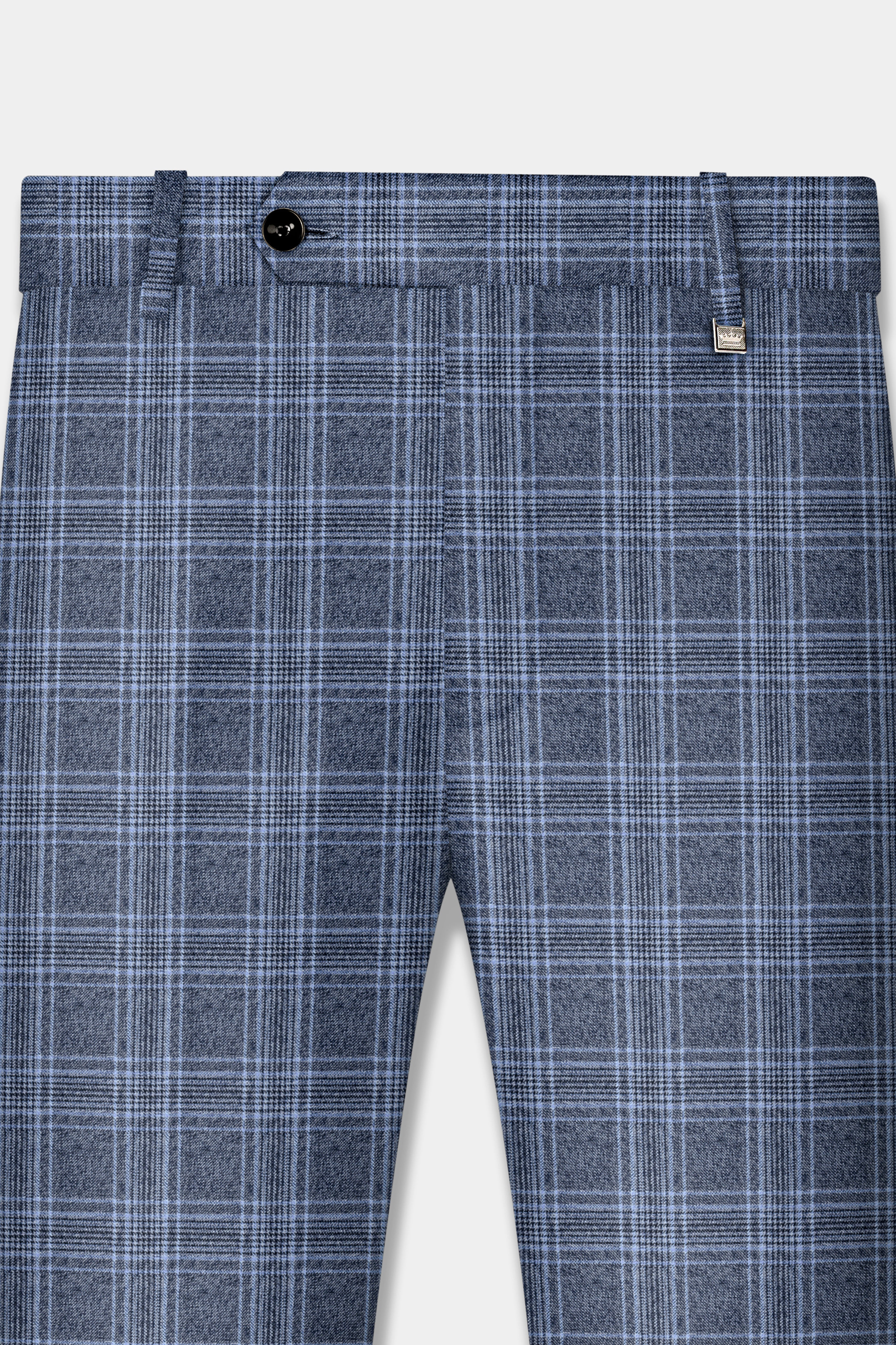 Dolphin And Casper Blue Checkered Cross Placket Bandhgala Wool Rich Suit