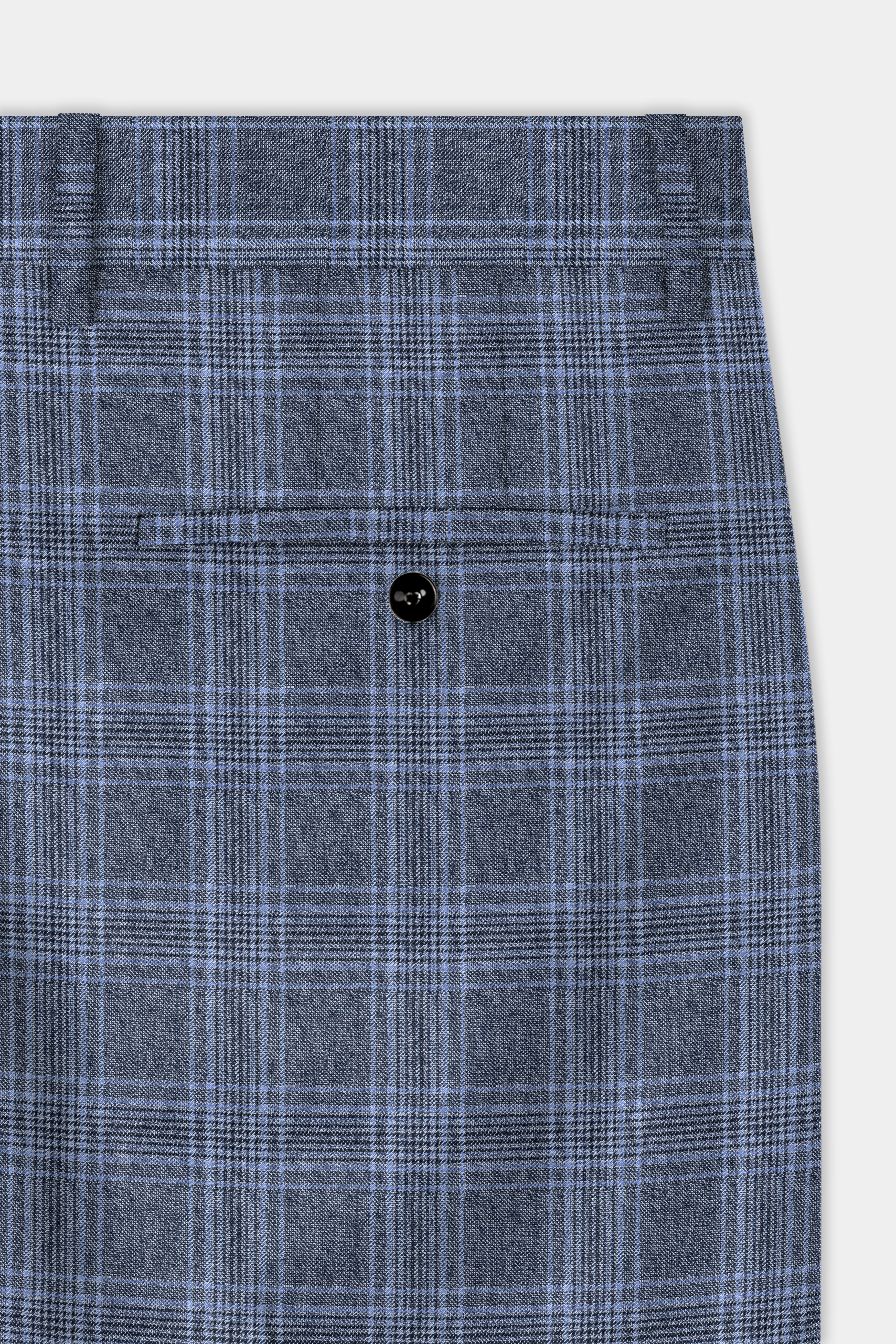 Dolphin And Casper Blue Checkered Cross Placket Bandhgala Wool Rich Suit