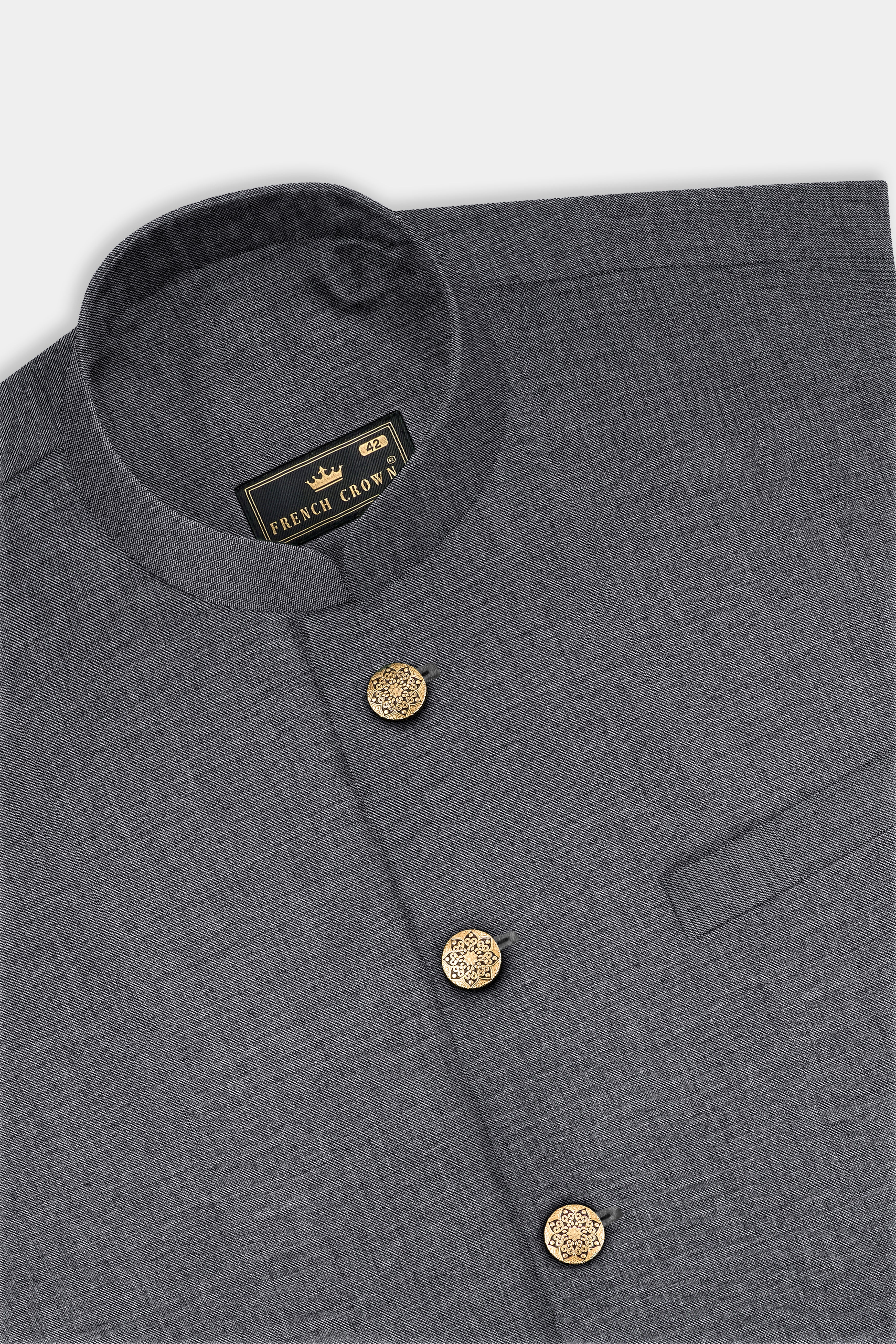 Vampire Gray Textured Wool Rich Bandhgala Suit
