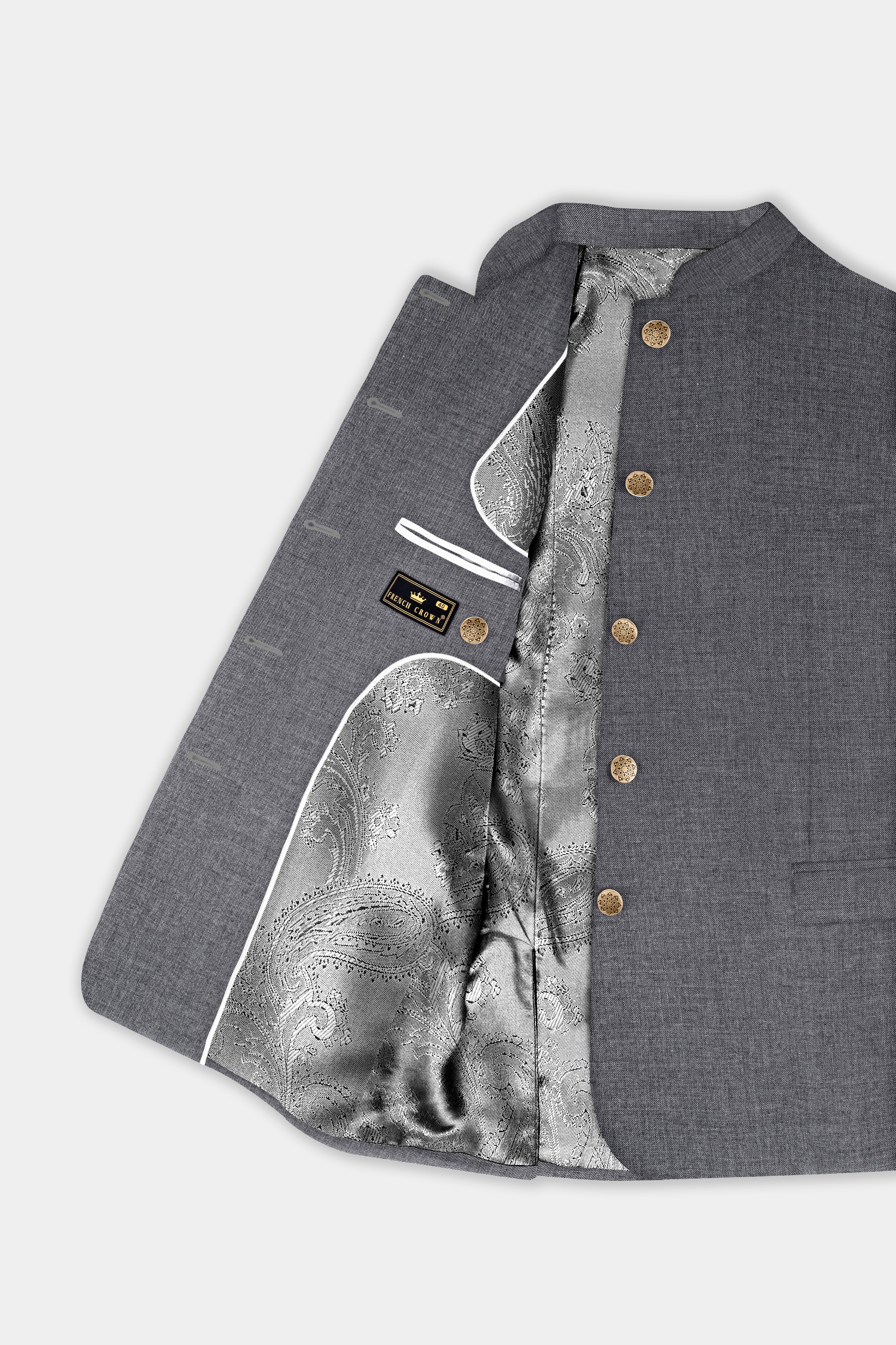 Vampire Gray Textured Wool Rich Bandhgala Suit