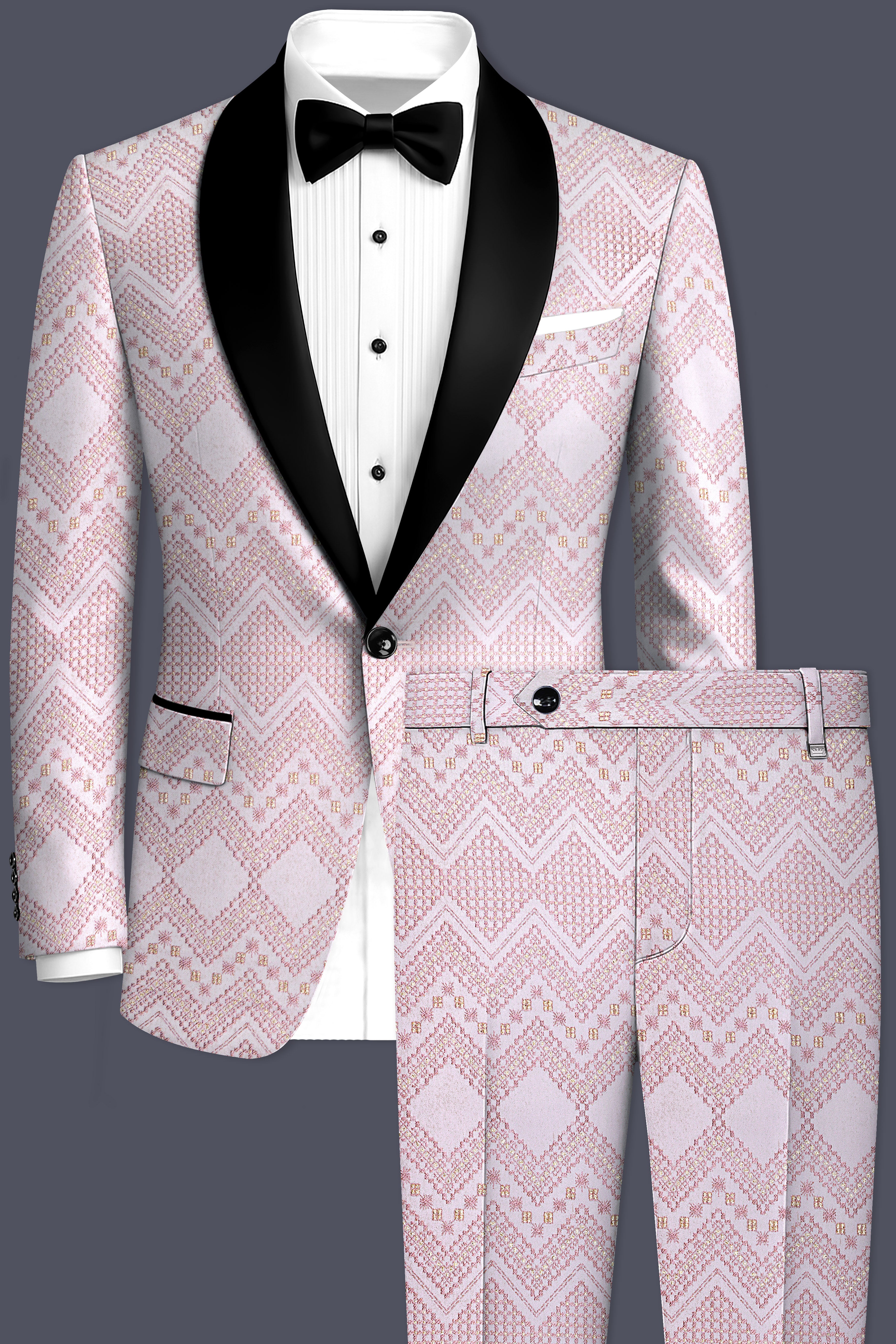 Florissa-Blossom Pink Chevron Sequin And Slik Thread Embroidered Tuxedo Suit