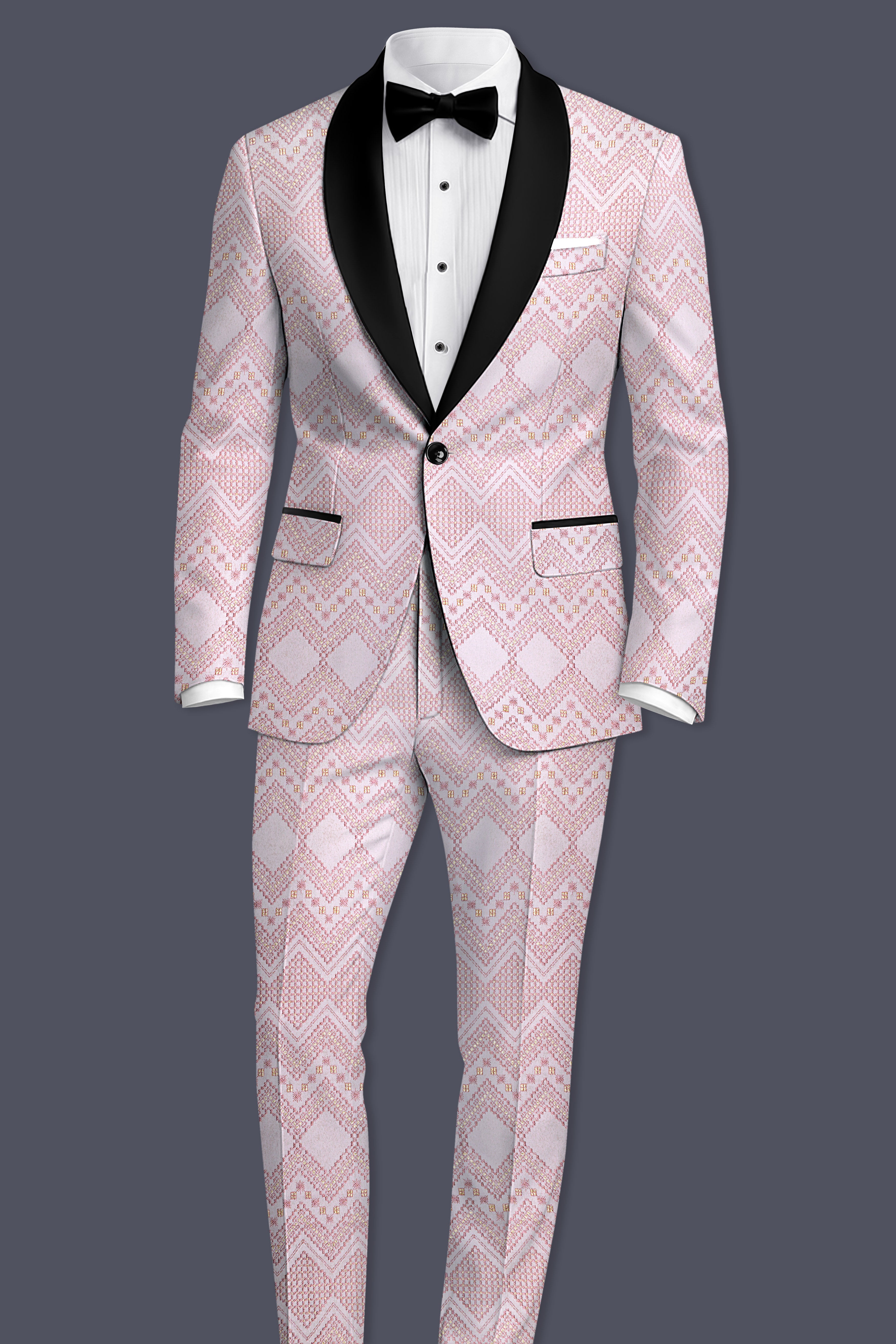 Florissa-Blossom Pink Chevron Sequin And Slik Thread Embroidered Tuxedo Suit
