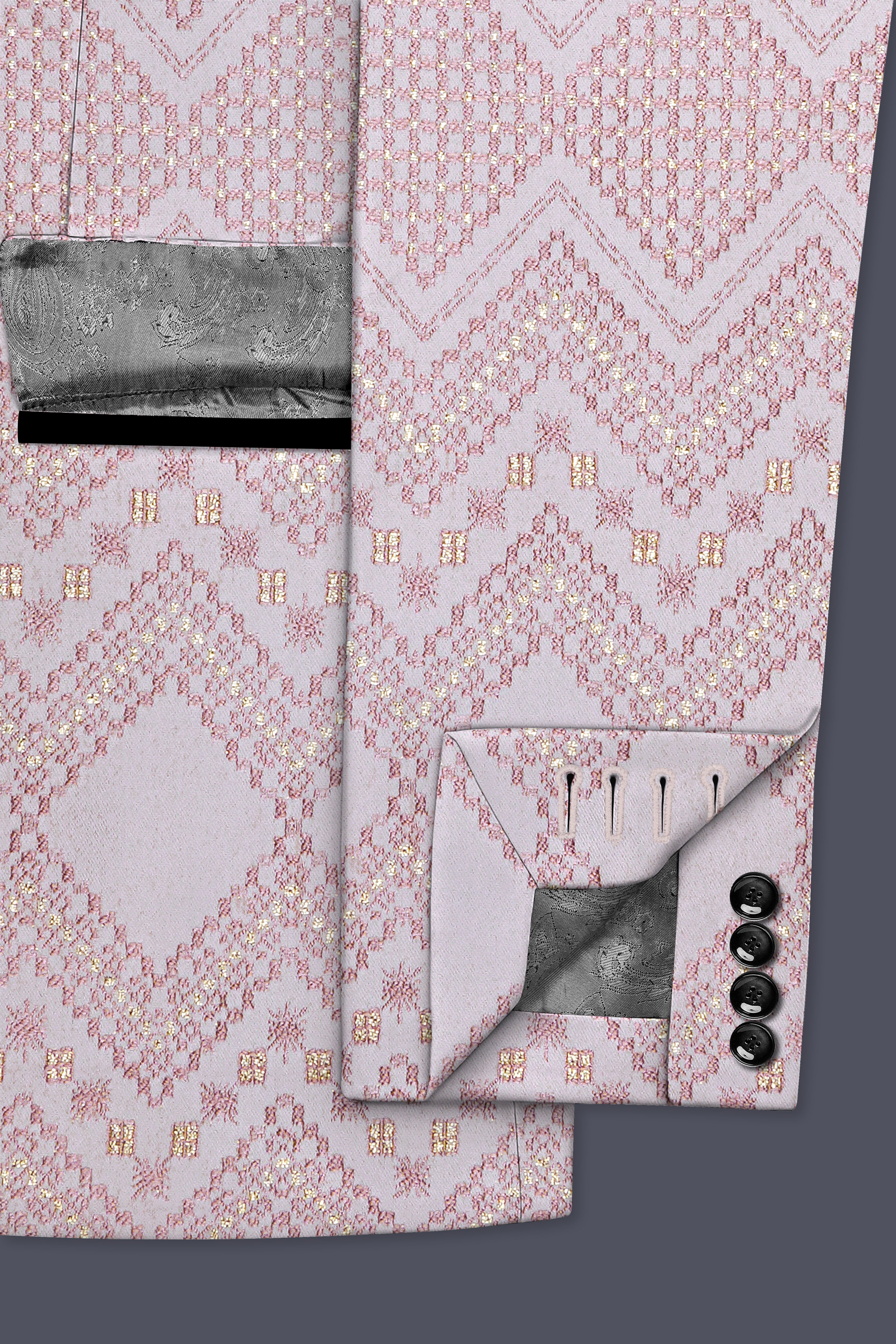 Florissa-Blossom Pink Chevron Sequin And Slik Thread Embroidered Tuxedo Suit