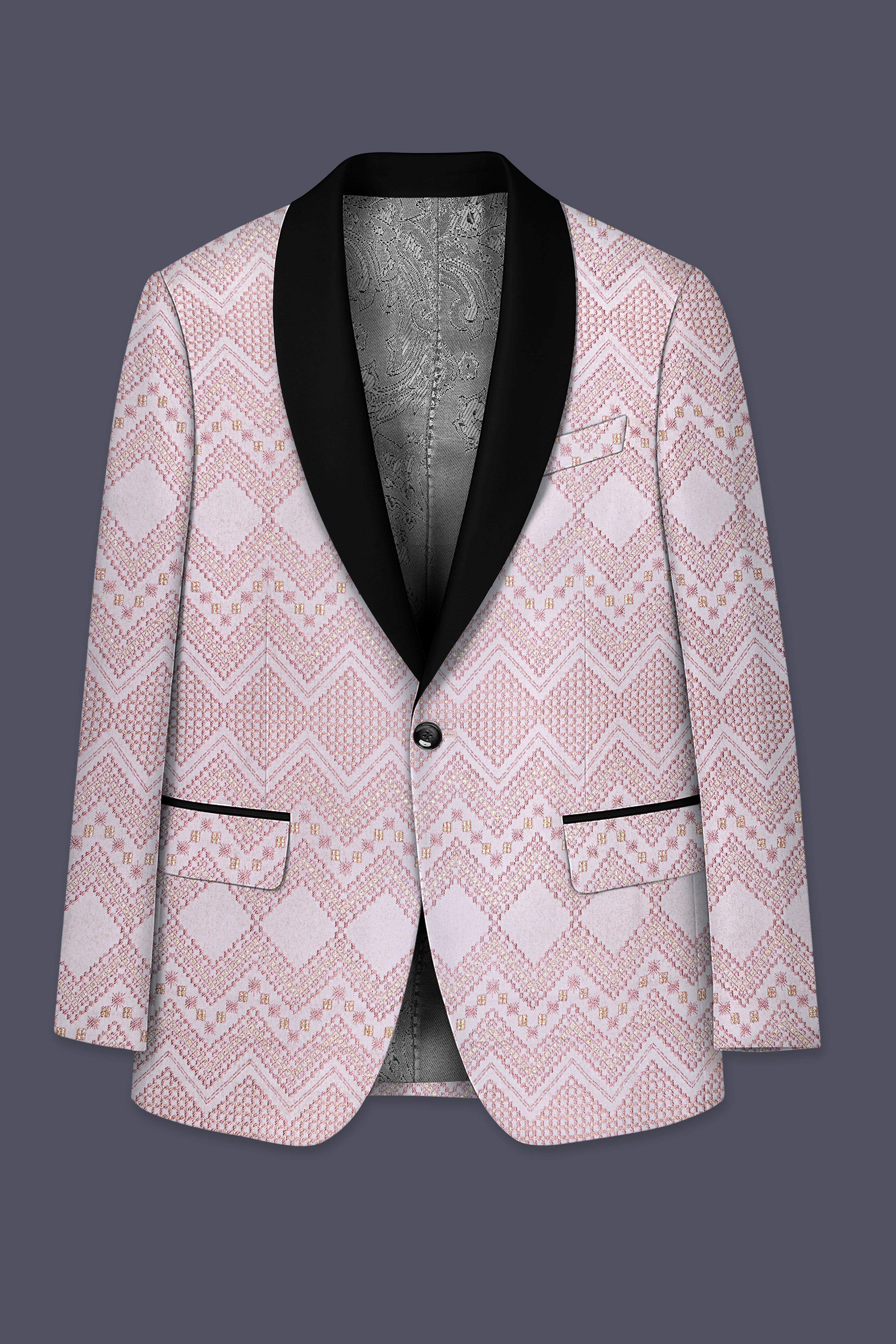 Florissa-Blossom Pink Chevron Sequin And Slik Thread Embroidered Tuxedo Suit