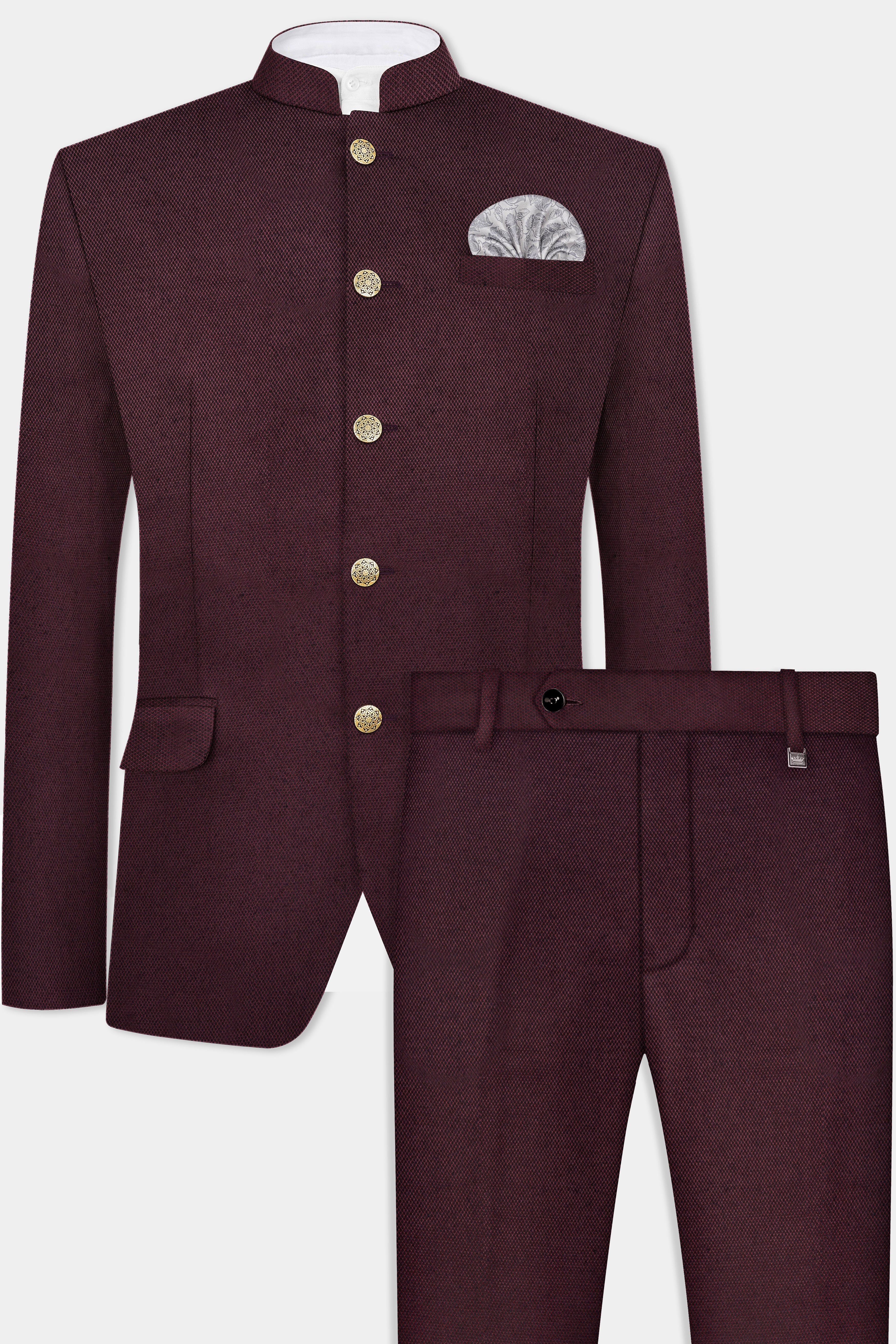 Eclipse Maroon Textured Wool Rich Bandhgala Suit