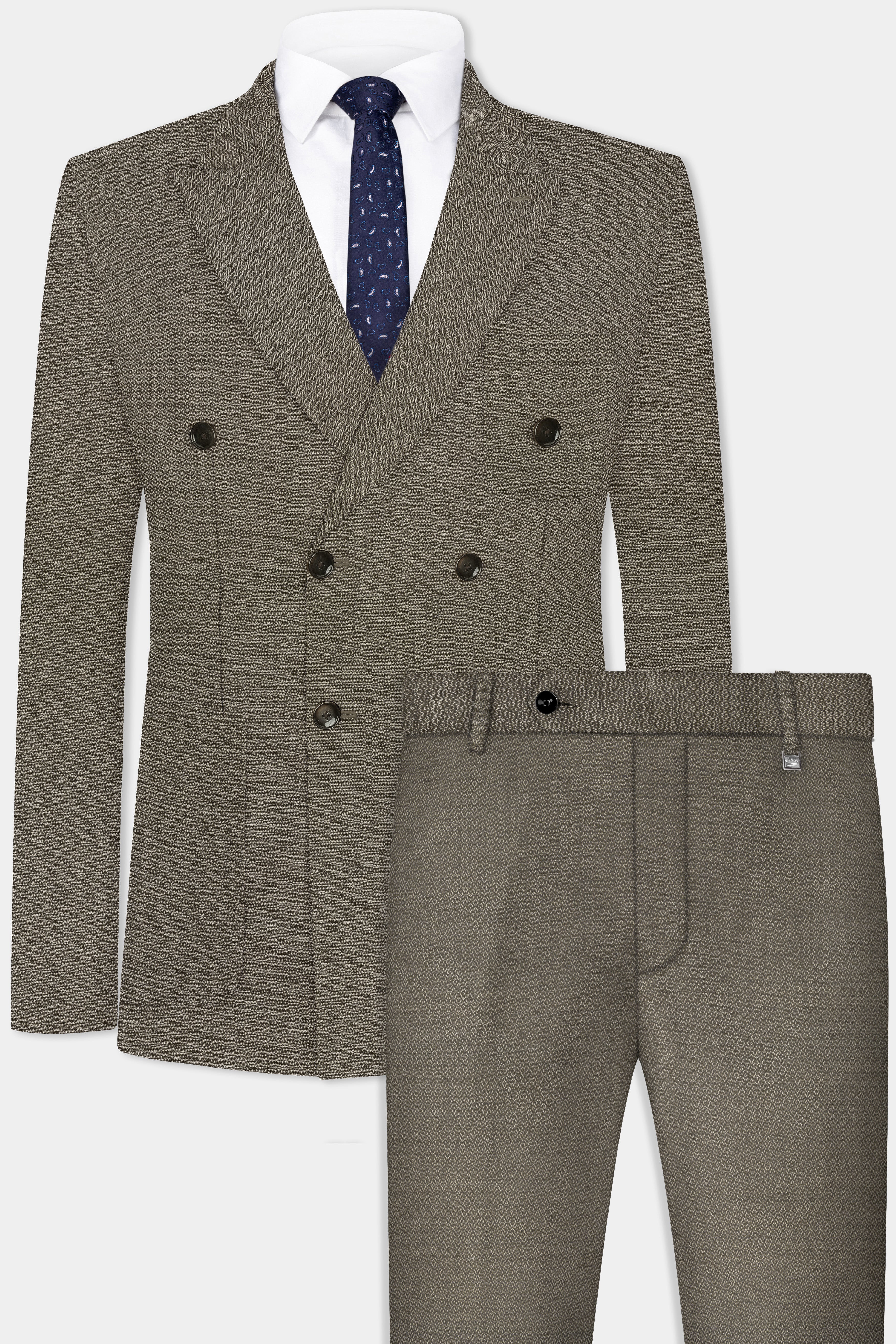Wenge Brown Dobby Textured wool blend Double breasted Suit