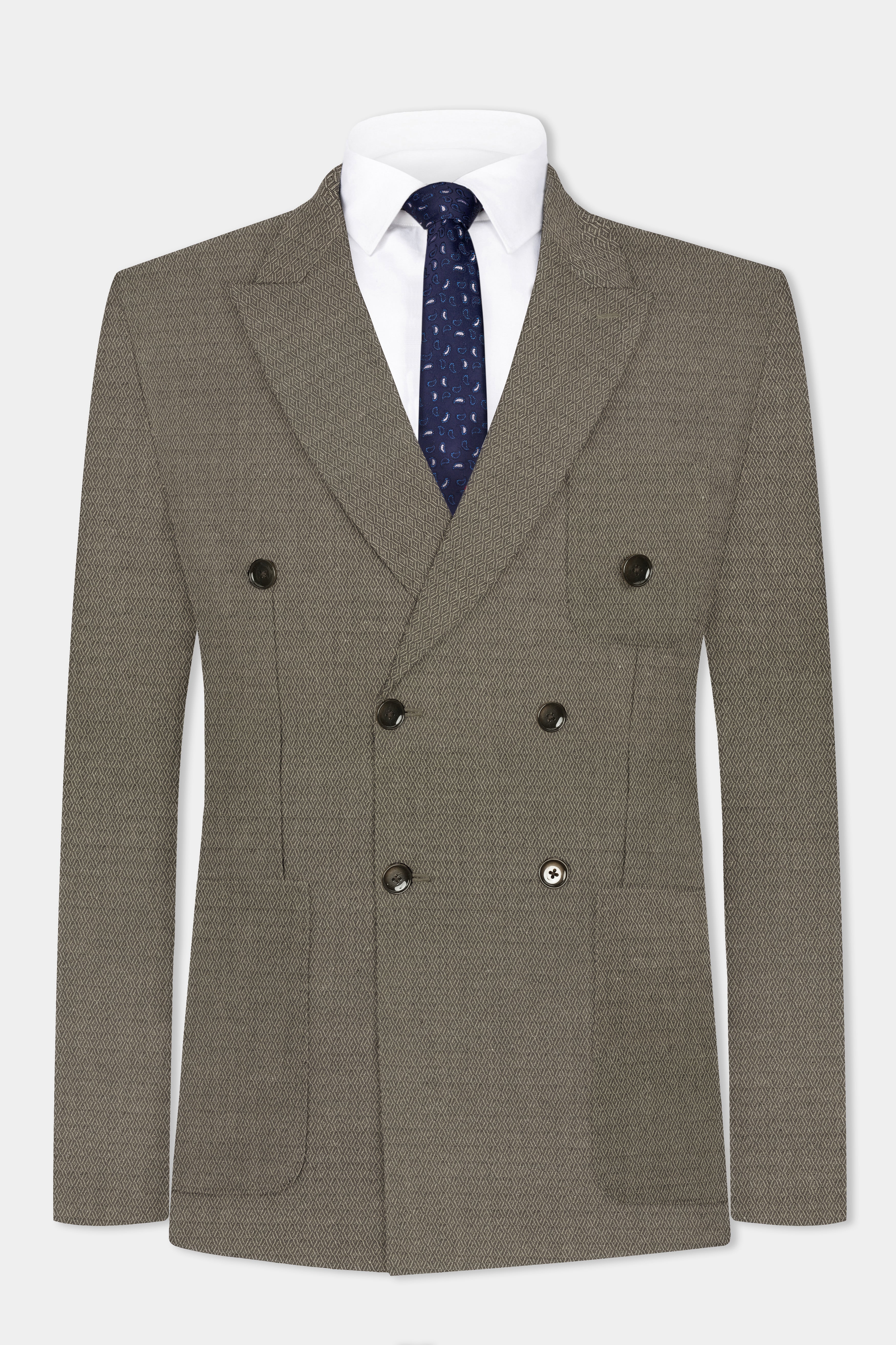 Wenge Brown Dobby Textured wool blend Double breasted Suit