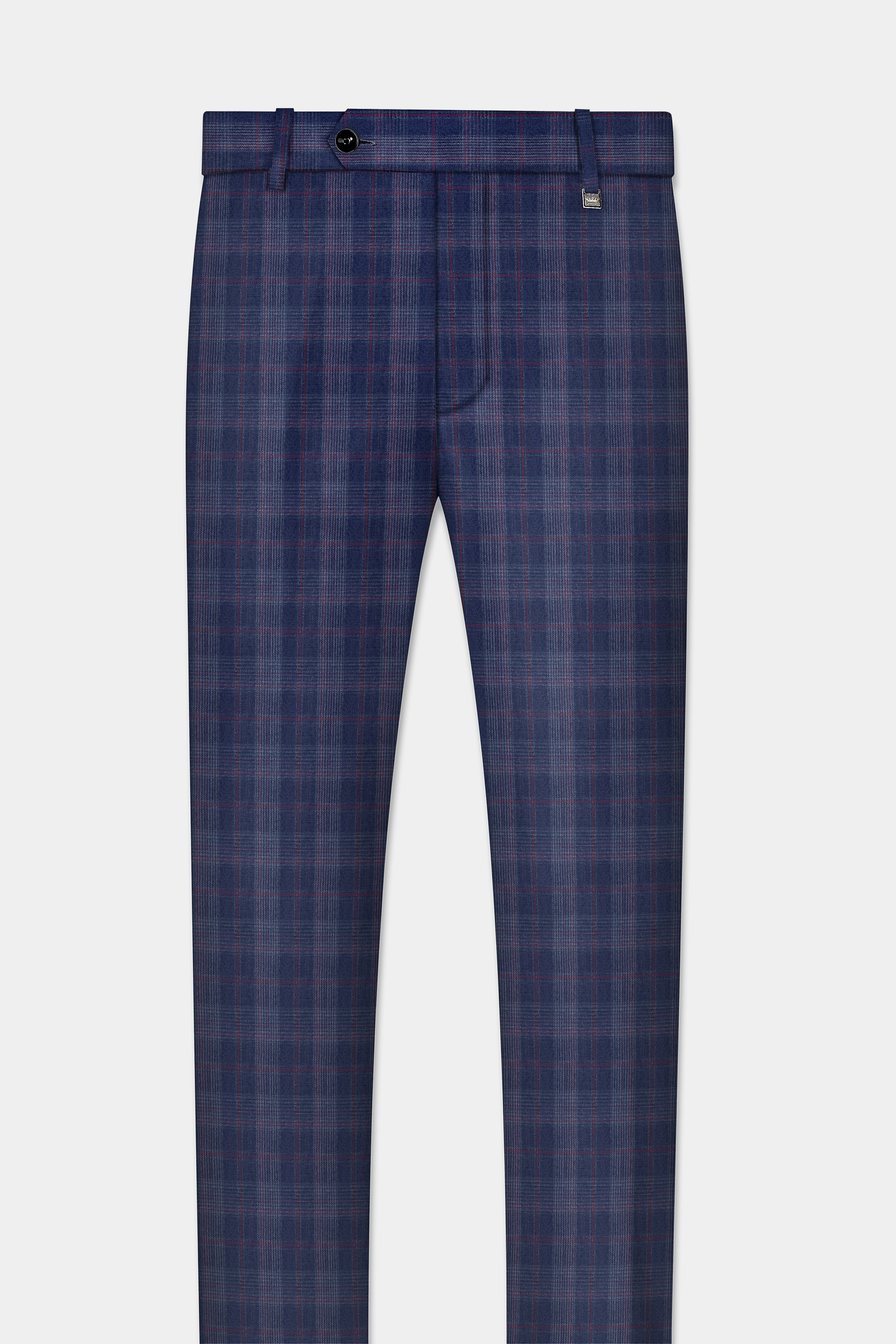 Tuna Blue Checkered Wool Blend Double Breasted Suit