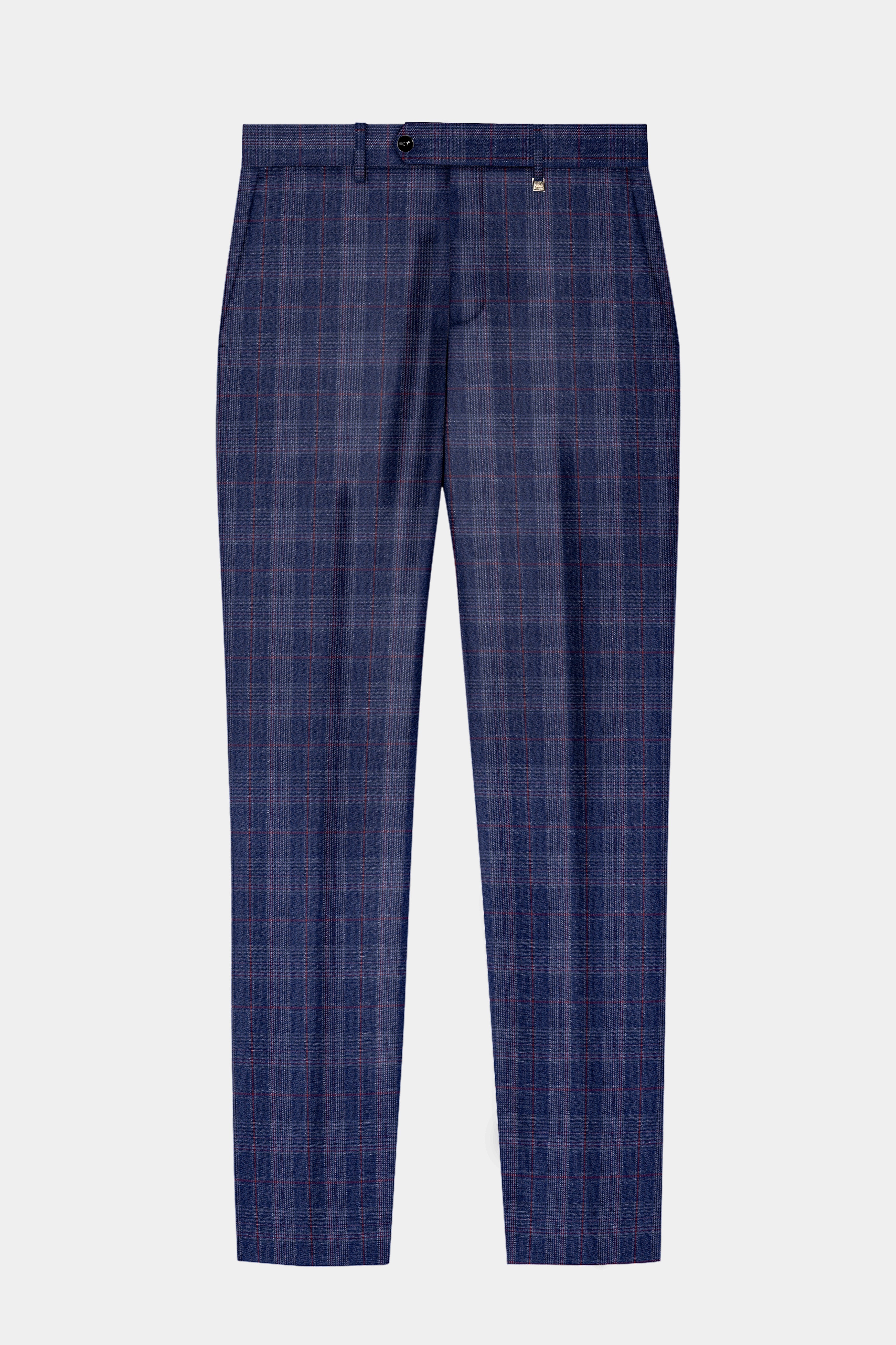 Tuna Blue Checkered Wool Blend Double Breasted Suit