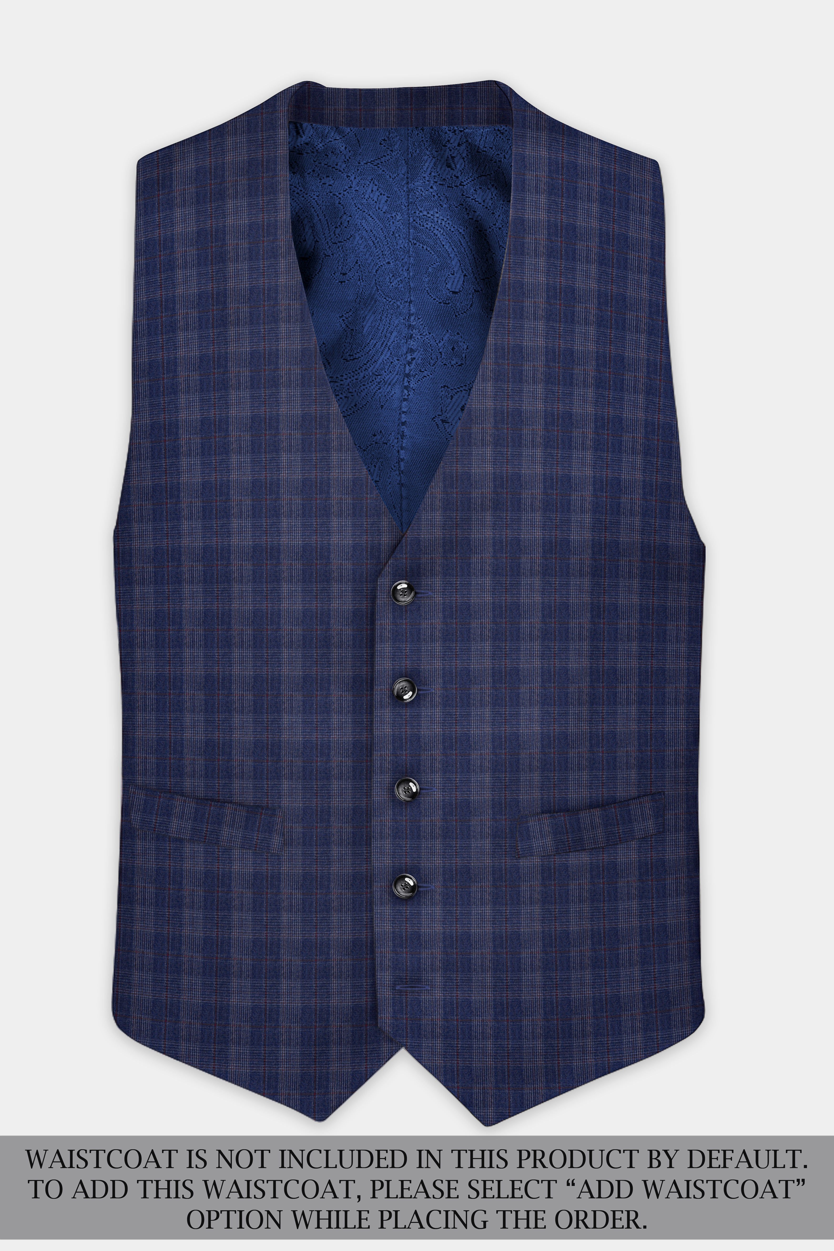 Tuna Blue Checkered Wool Blend Double Breasted Suit
