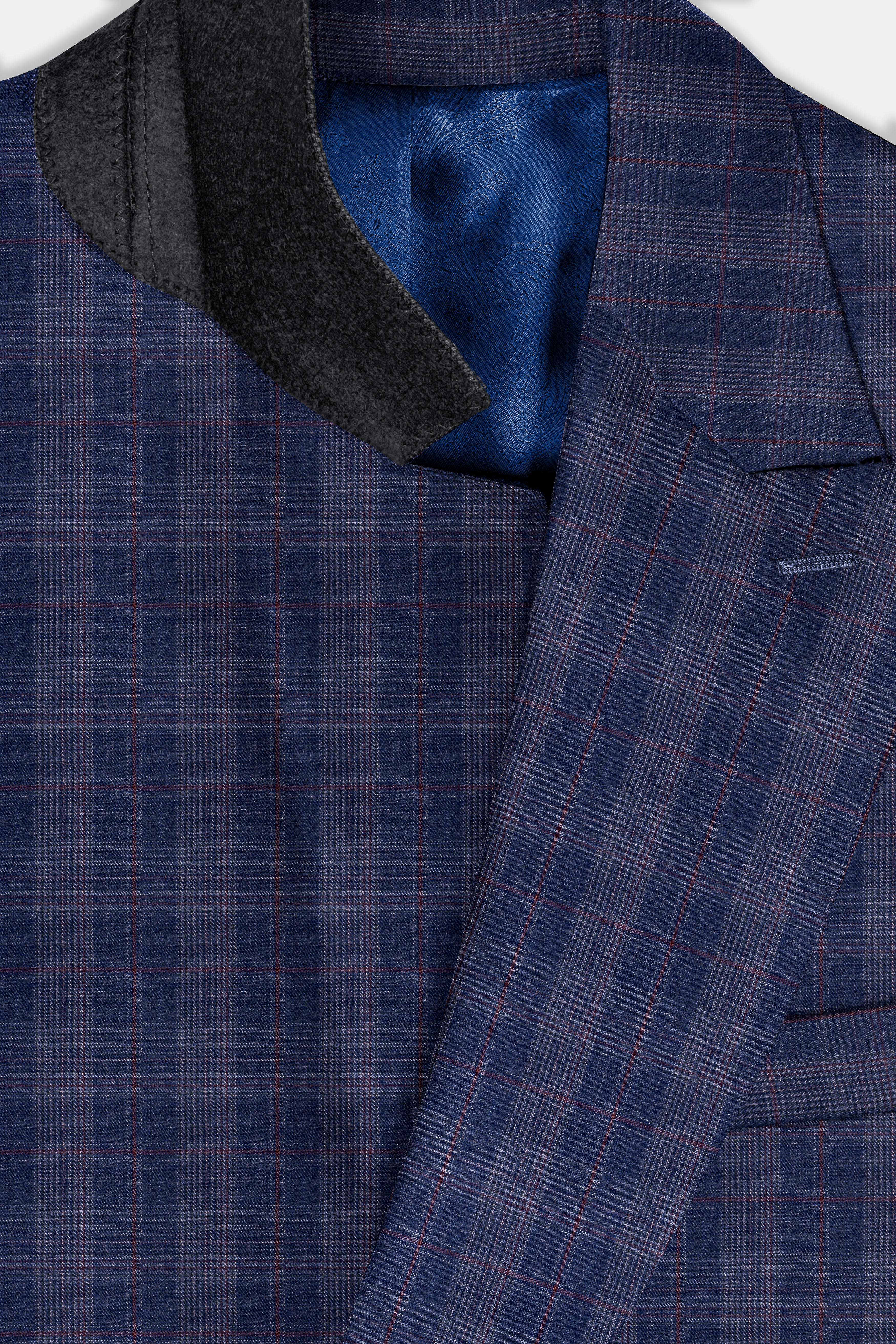 Tuna Blue Checkered Wool Blend Double Breasted Suit