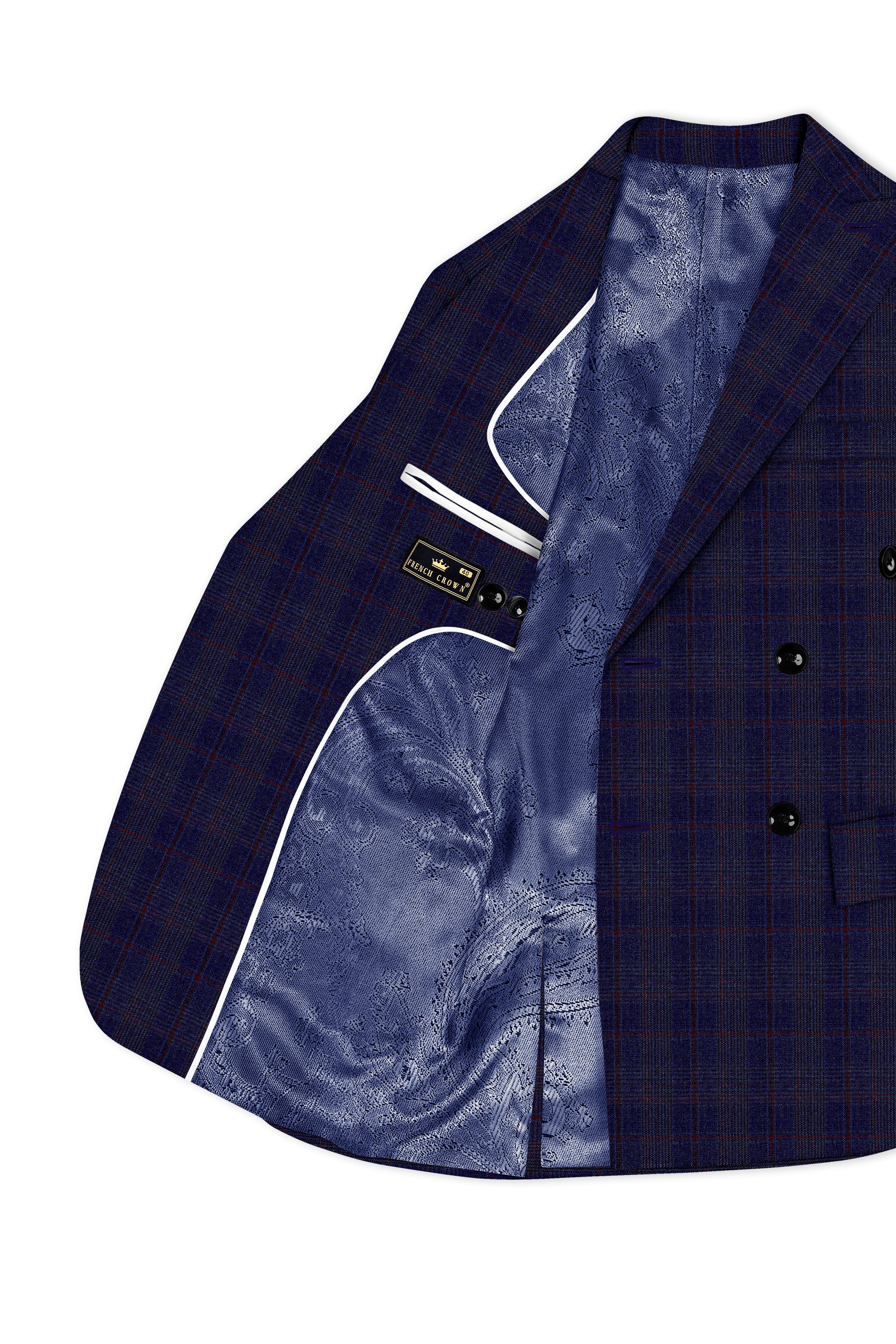 Tuna Blue Checkered Wool Blend Double Breasted Suit