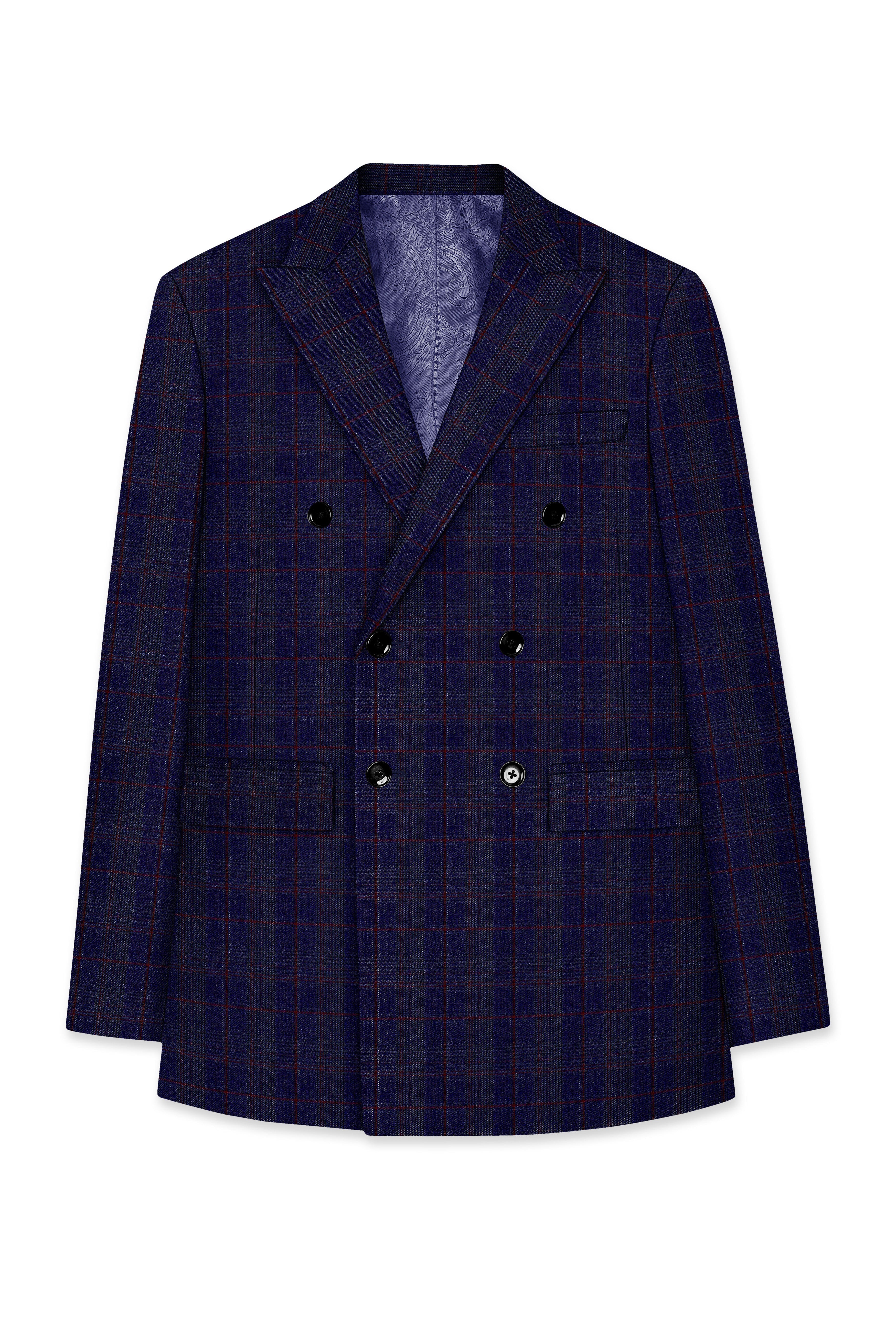 Tuna Blue Checkered Wool Blend Double Breasted Suit