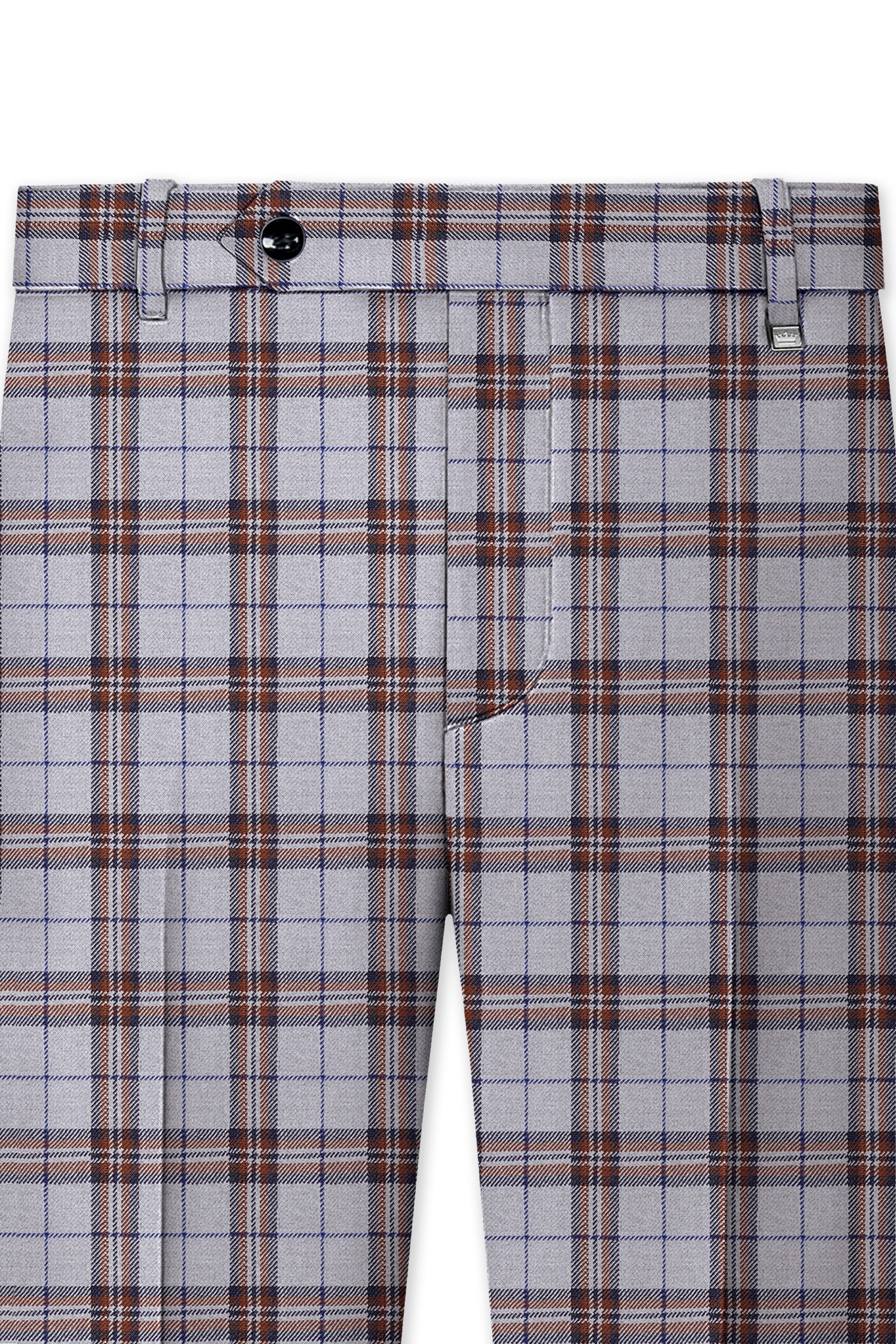 Cadet Grey with Maroon and Blue Plaid Double Breasted Tweed Suit