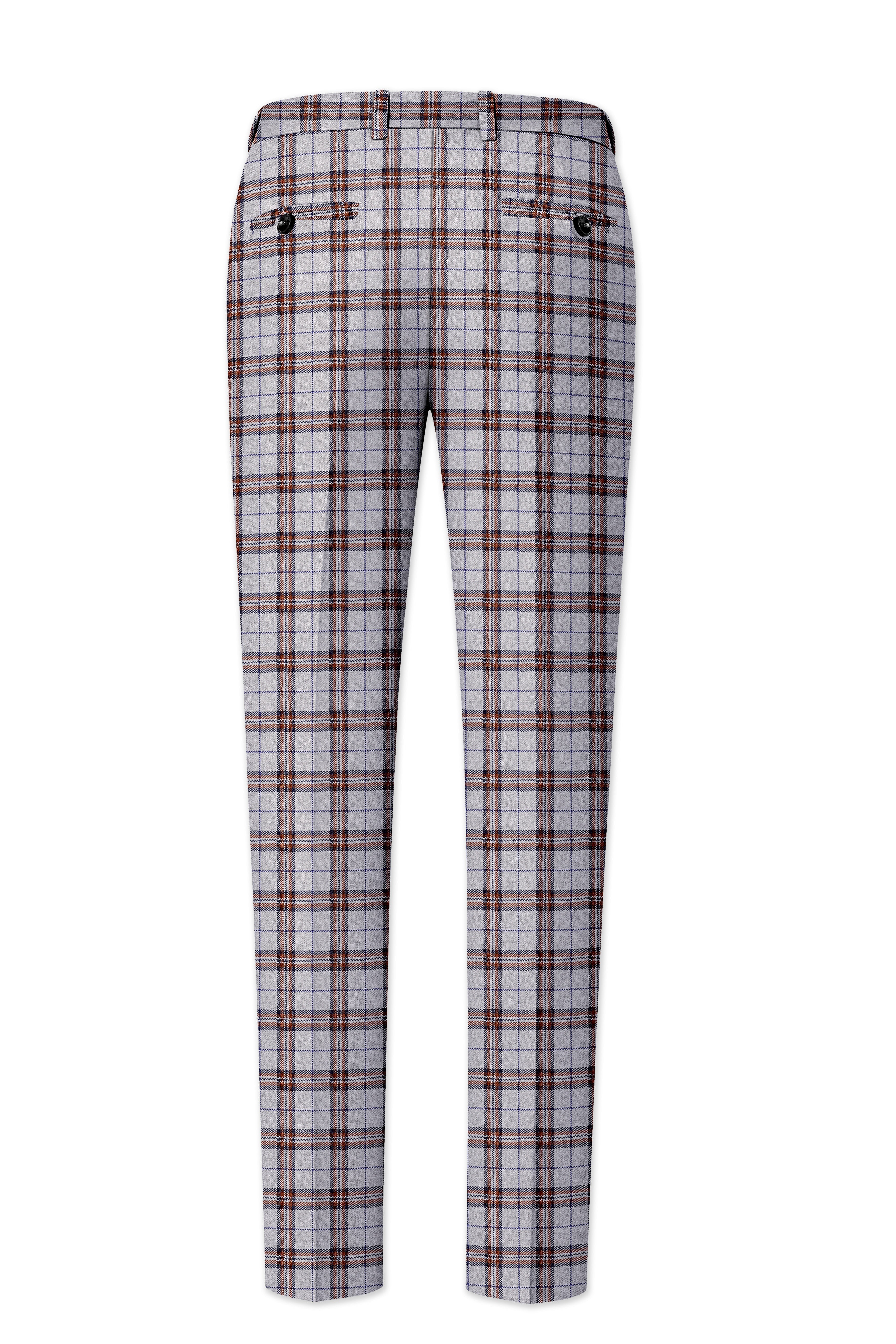 Cadet Grey with Maroon and Blue Plaid Double Breasted Tweed Suit