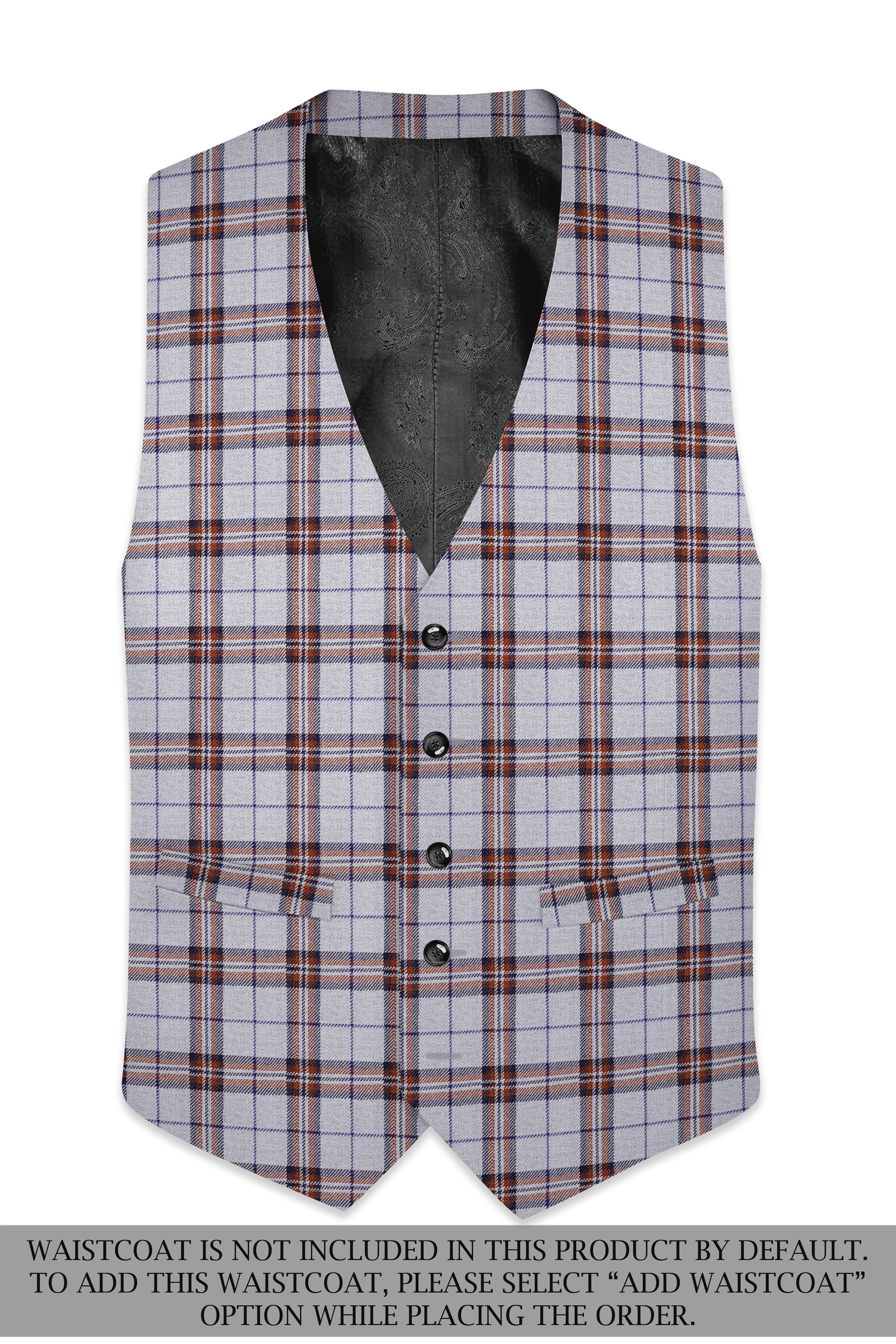 Cadet Grey with Maroon and Blue Plaid Double Breasted Tweed Suit