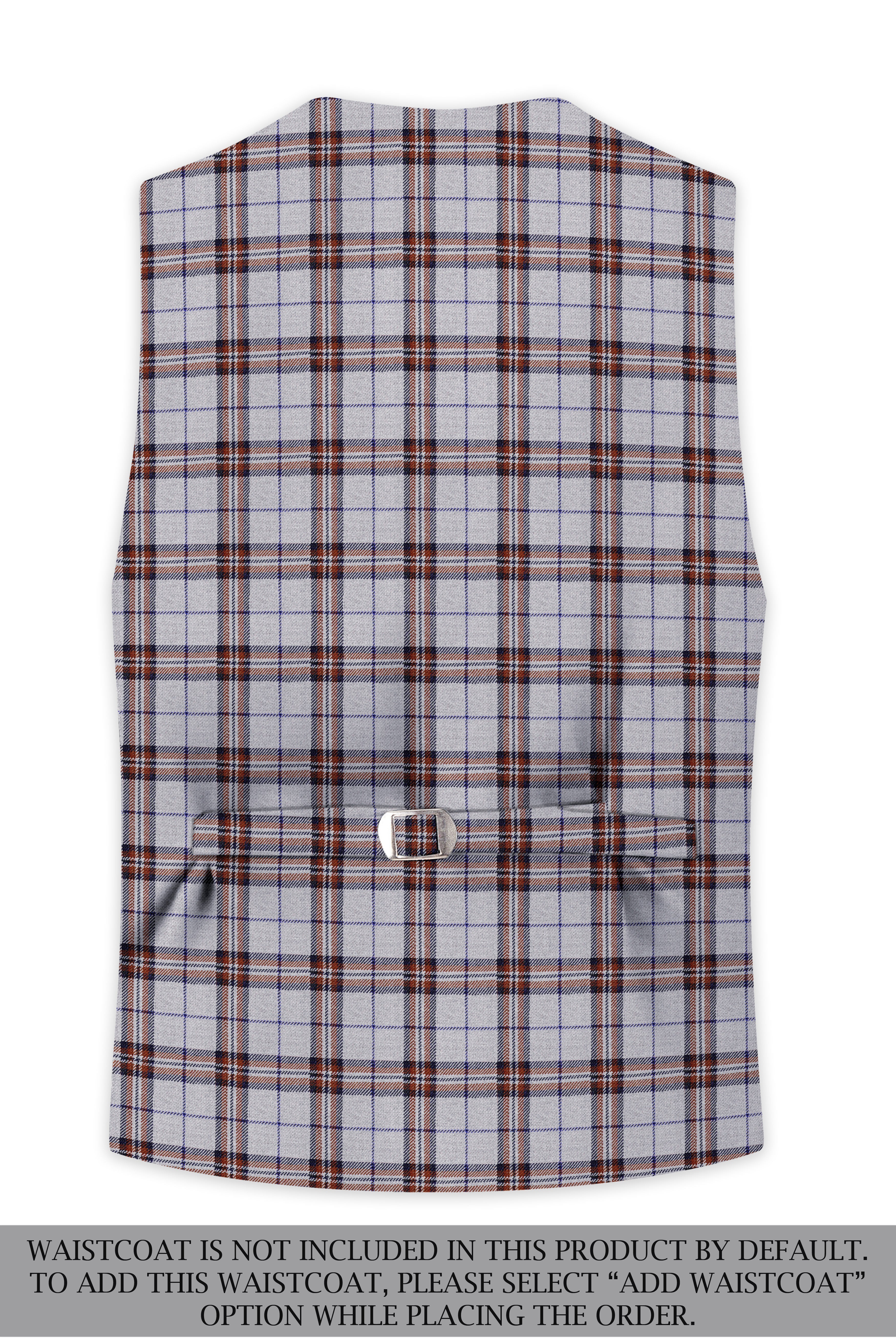 Cadet Grey with Maroon and Blue Plaid Double Breasted Tweed Suit