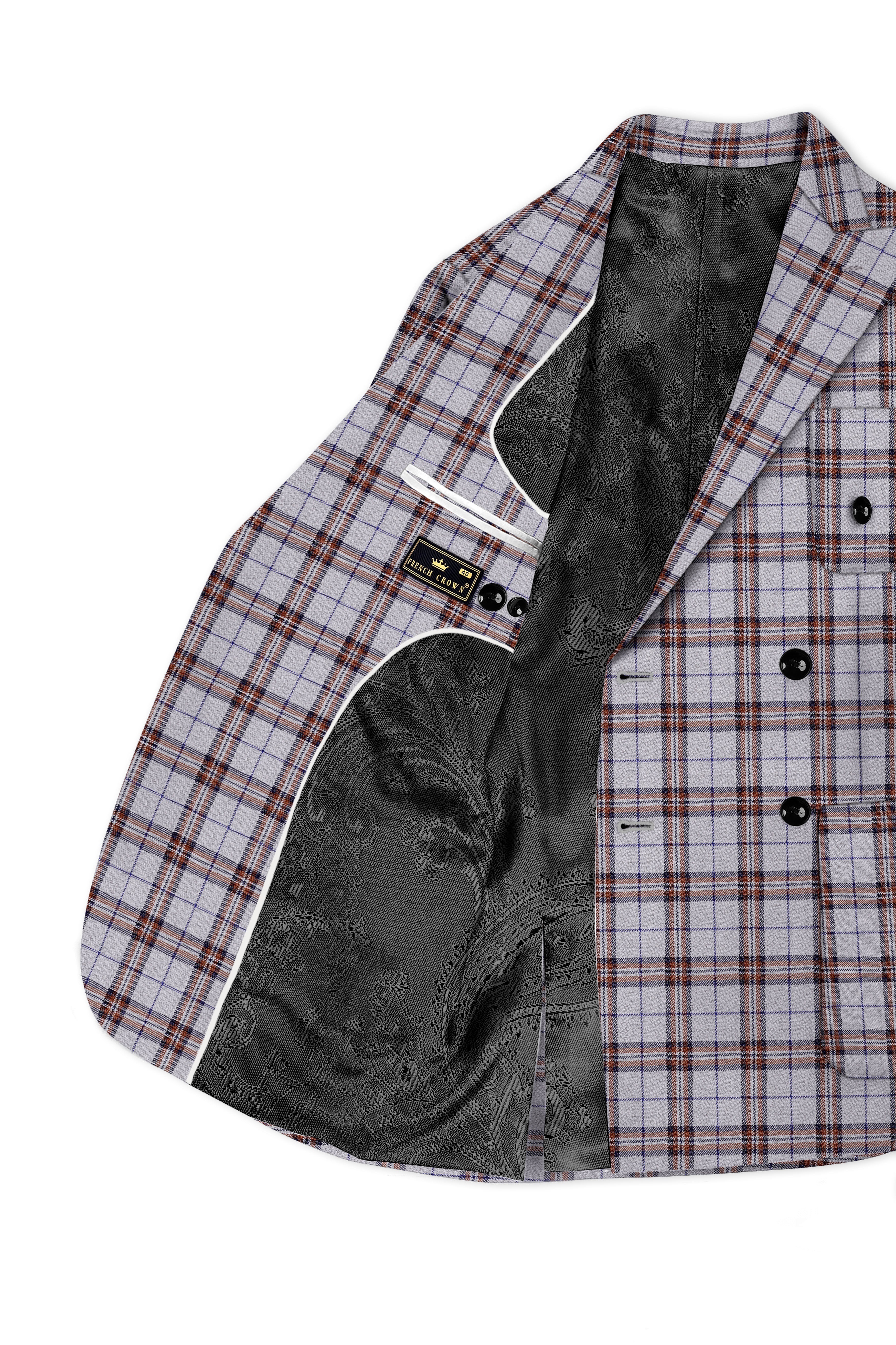 Cadet Grey with Maroon and Blue Plaid Double Breasted Tweed Suit