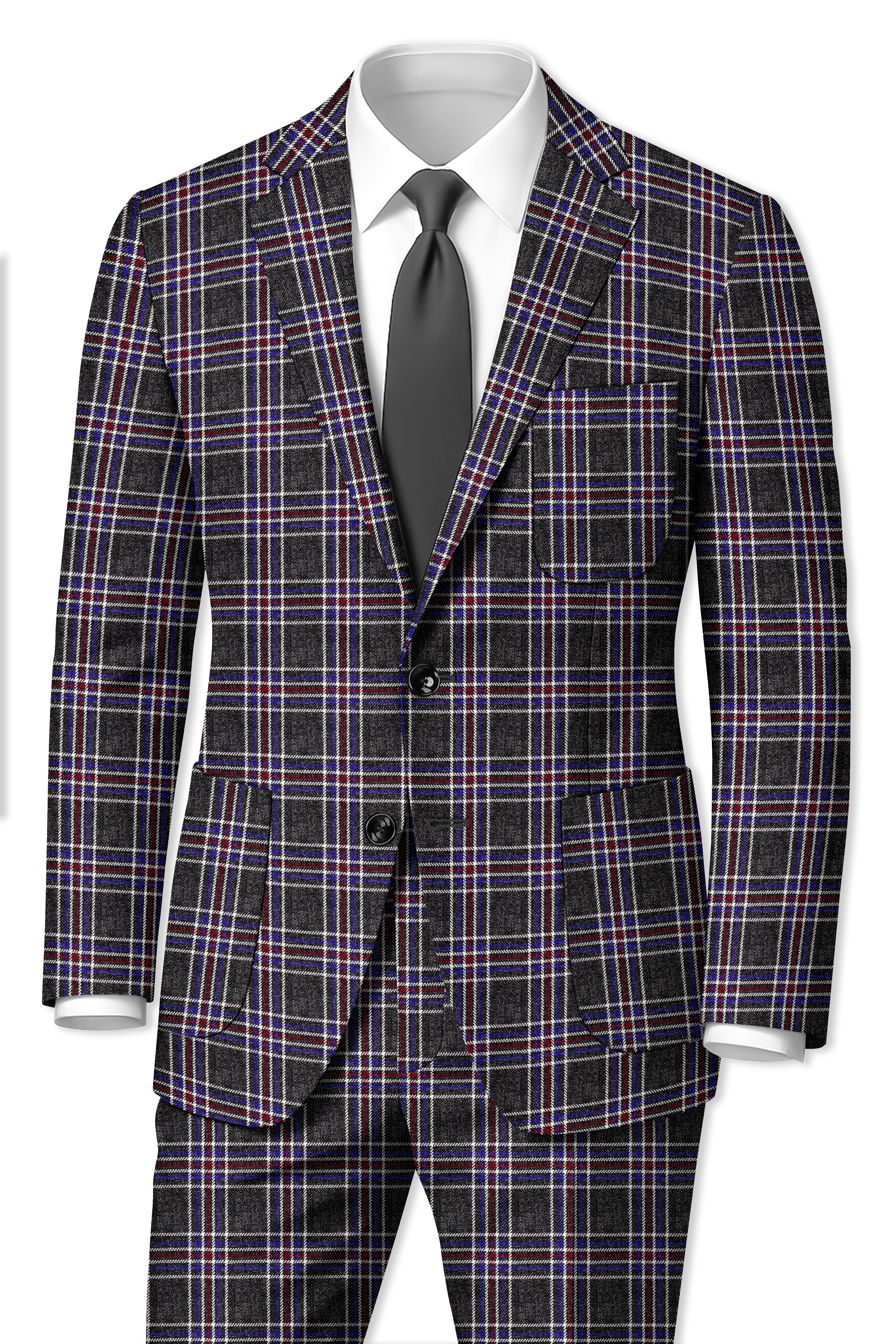 Tuatara Gray Multicolour Plaid Tweed Suit
