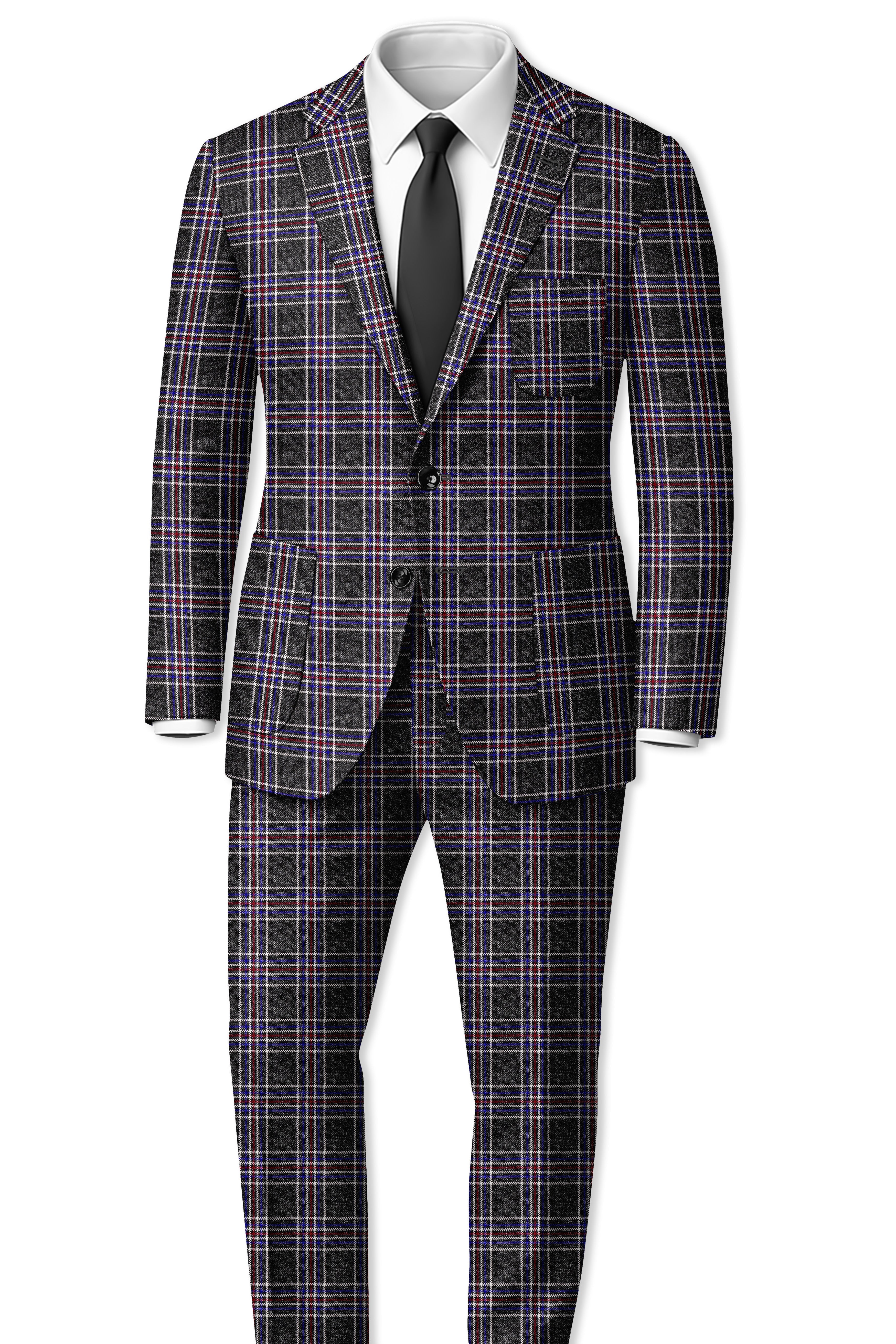 Tuatara Gray Multicolour Plaid Tweed Suit