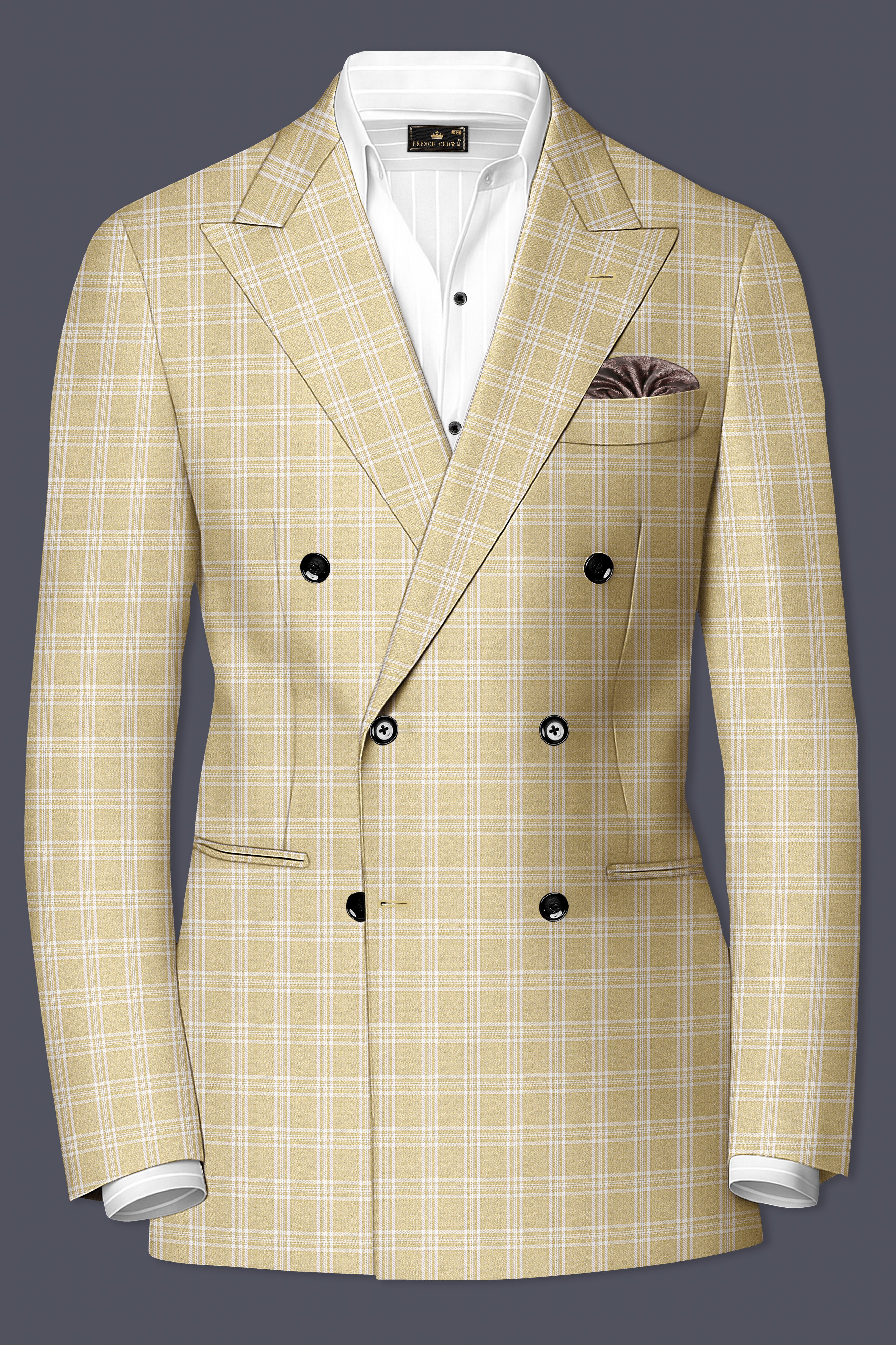 Desert Sand Cream Plaid Wool Blend Double Breasted Suit