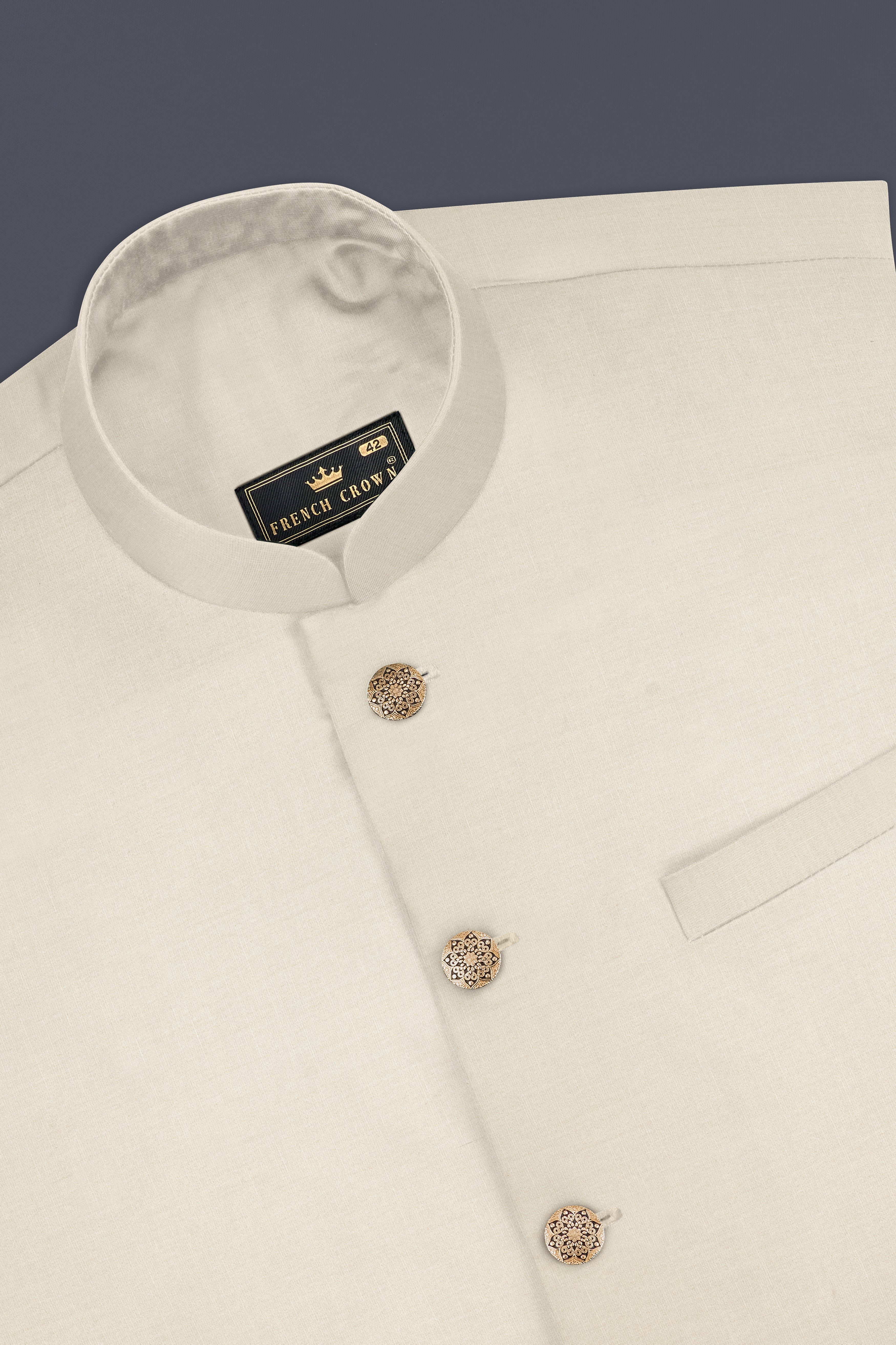 Moon Mist Cream Solid Wool Blend Bandhgala Suit