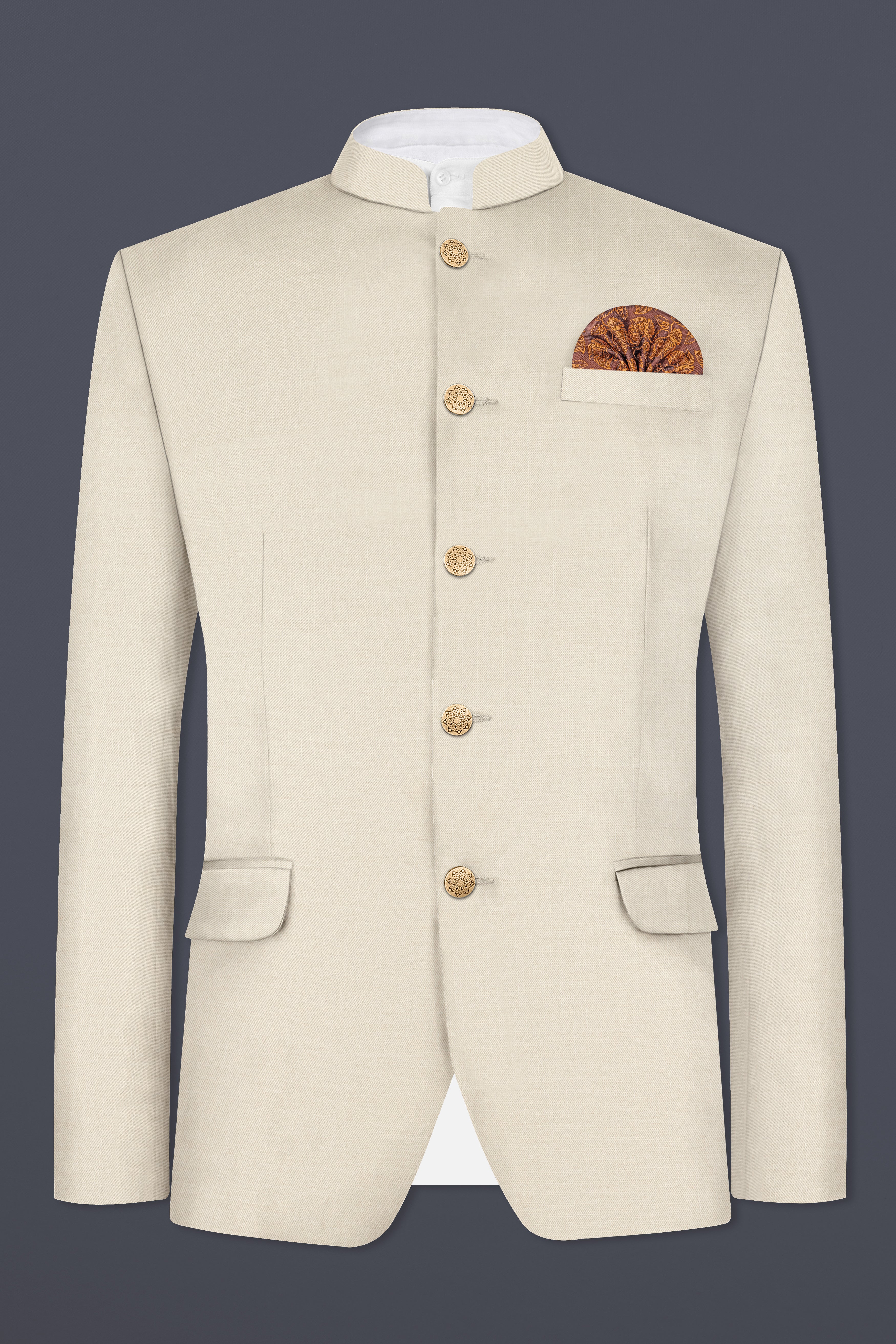 Moon Mist Cream Solid Wool Blend Bandhgala Suit