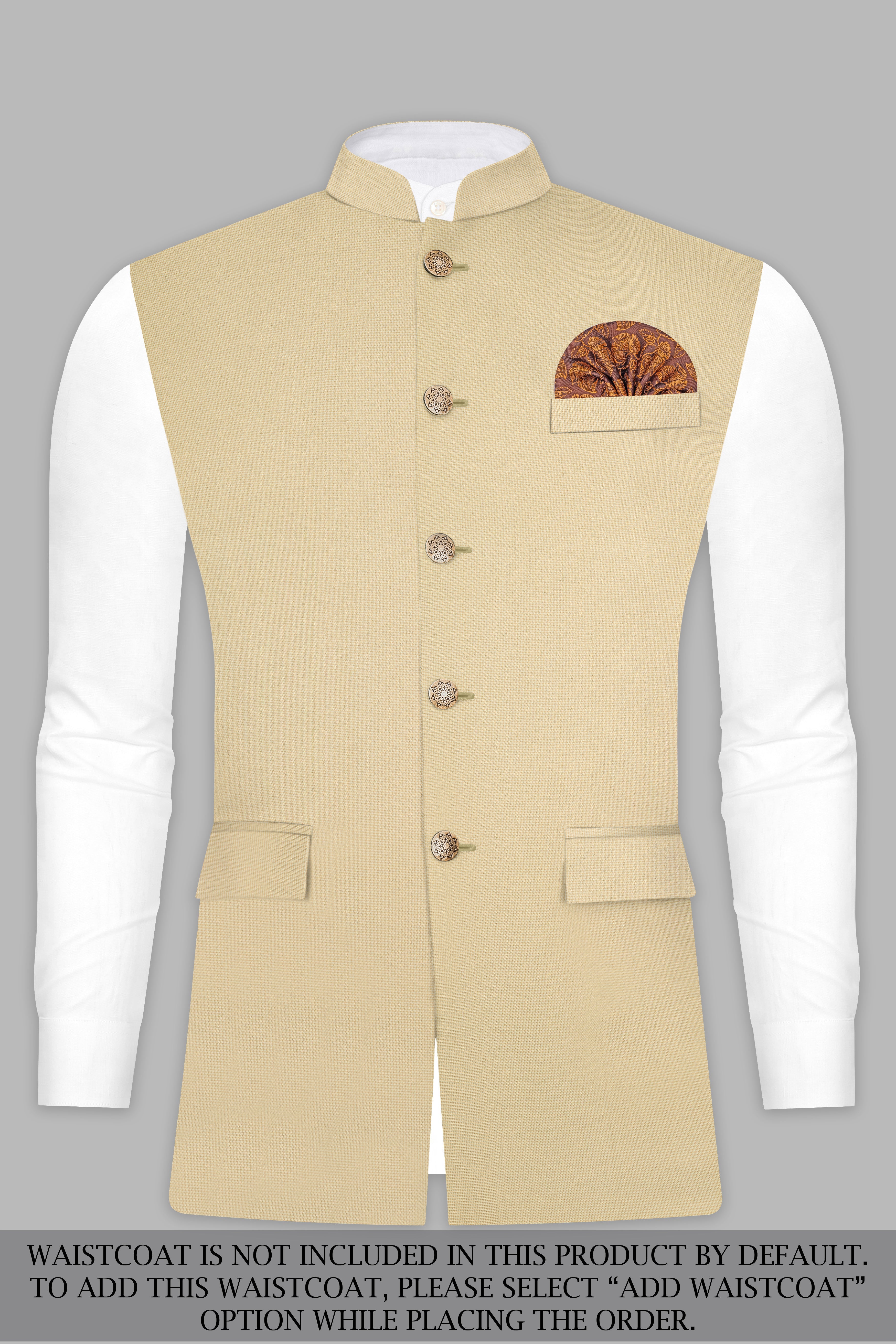 Hampton Cream Houndstooth Textured Wool Rich Bandhgala Suit