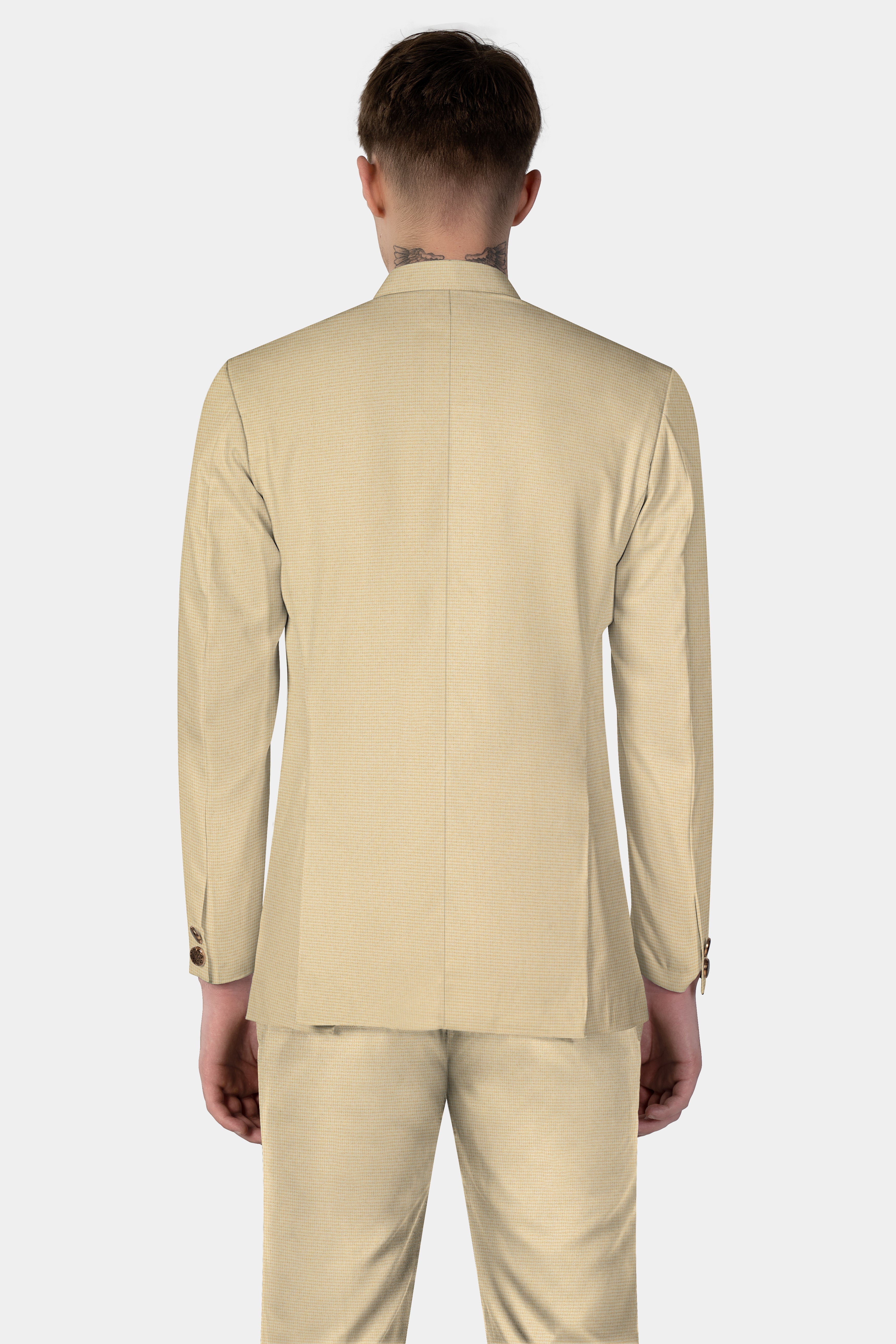 Hampton Cream Houndstooth Textured Wool Rich Bandhgala Suit