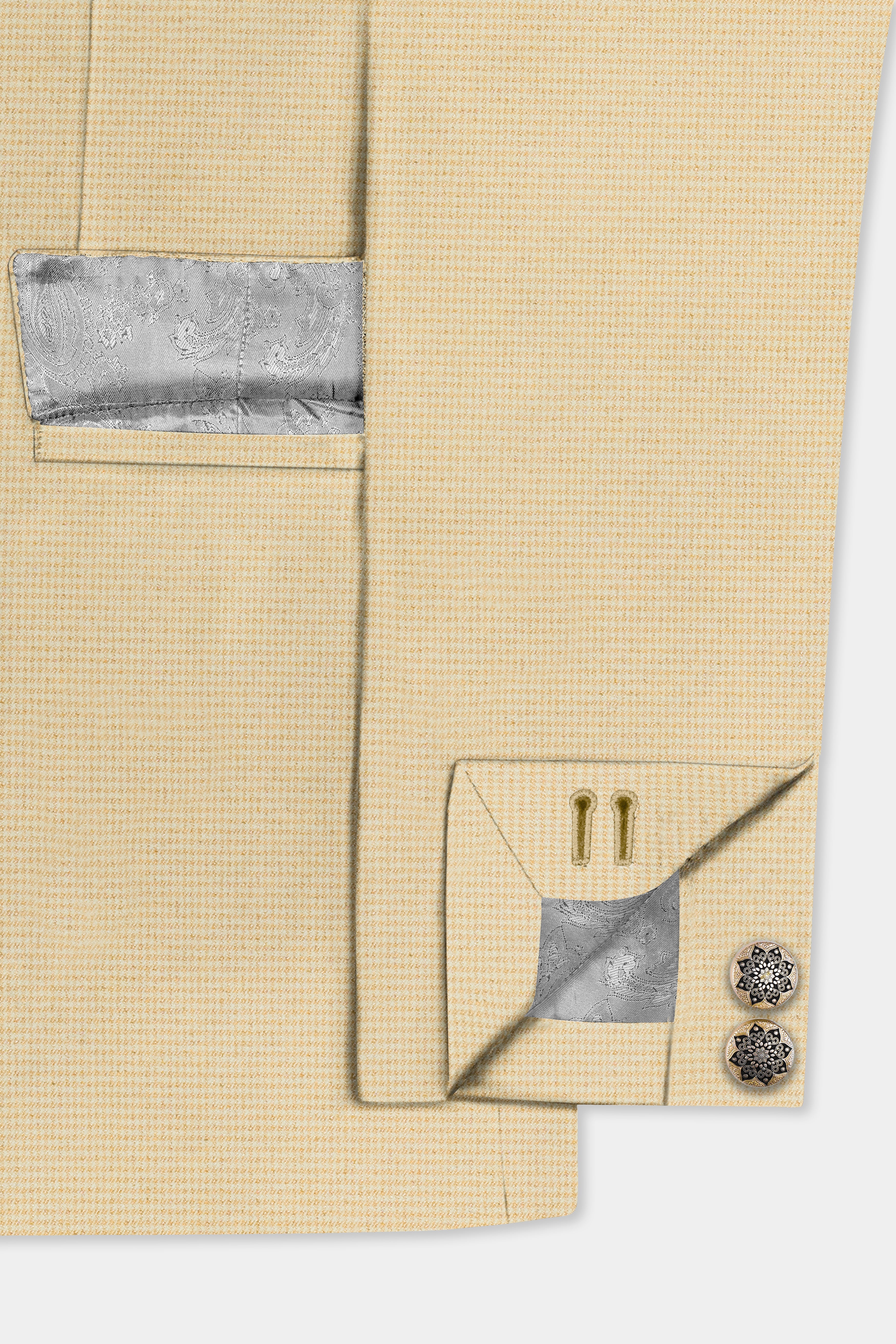 Hampton Cream Houndstooth Textured Wool Rich Bandhgala Suit