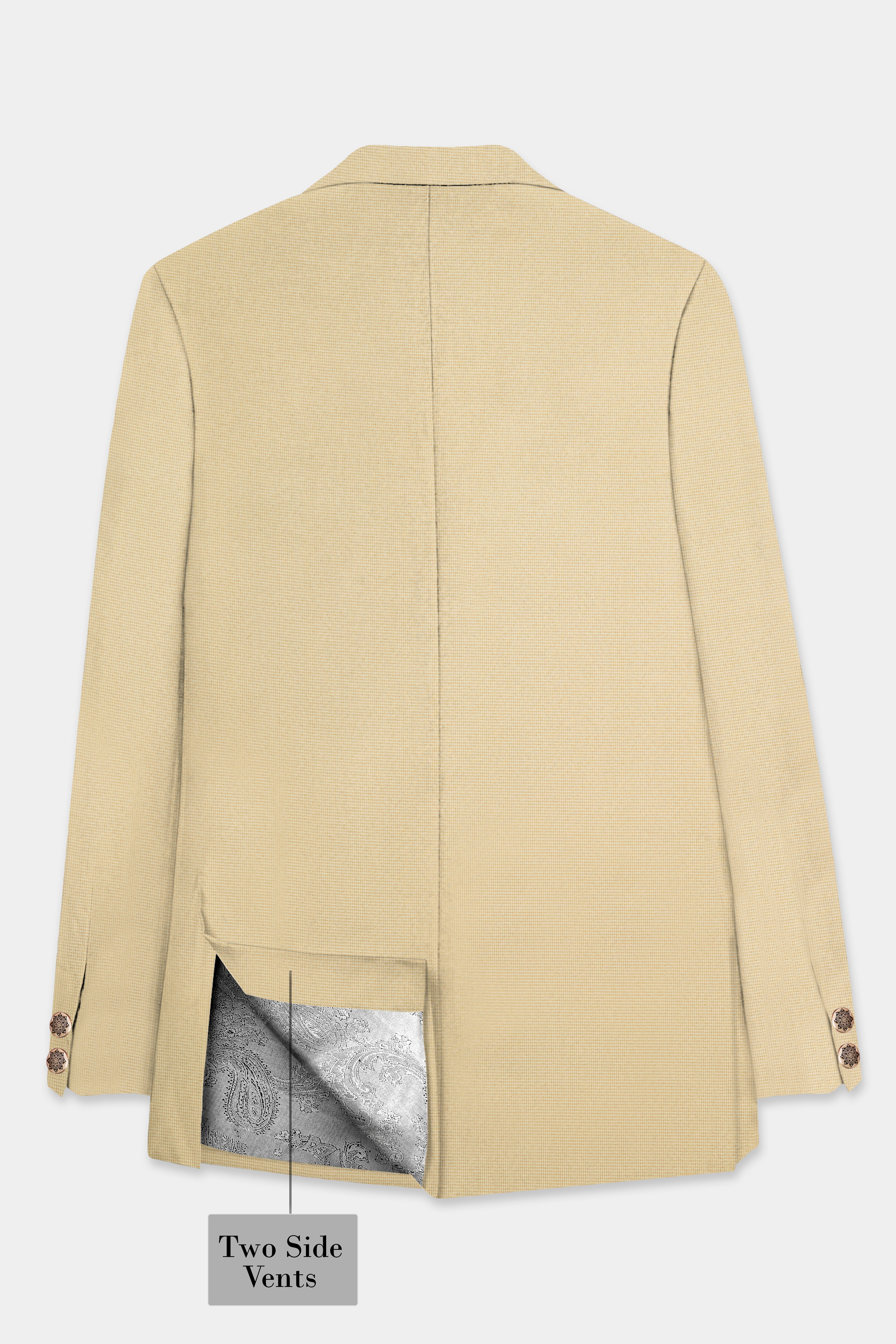 Hampton Cream Houndstooth Textured Wool Rich Bandhgala Suit