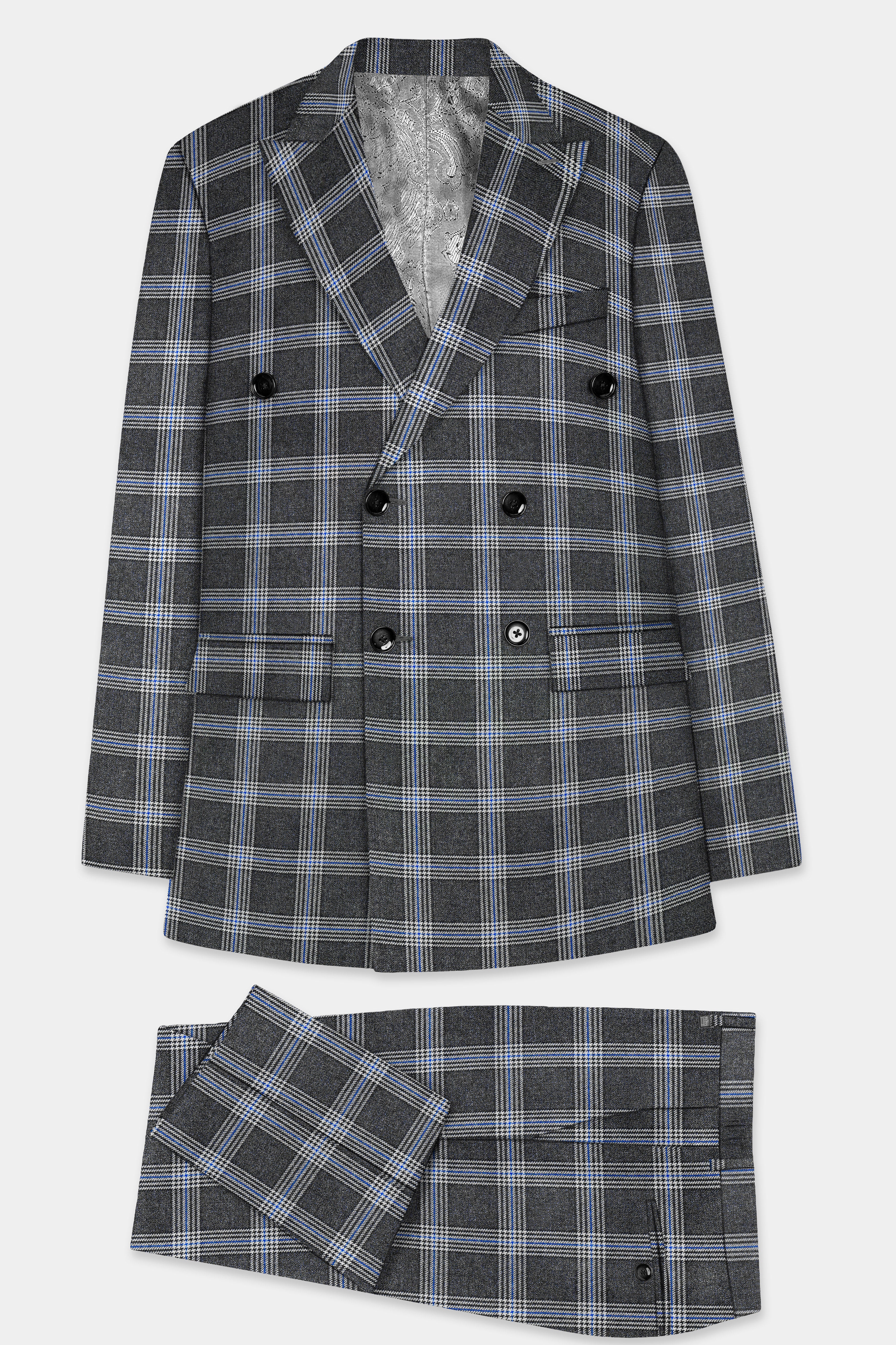 Iridium Gray Plaid Tweed Double Breasted Suit