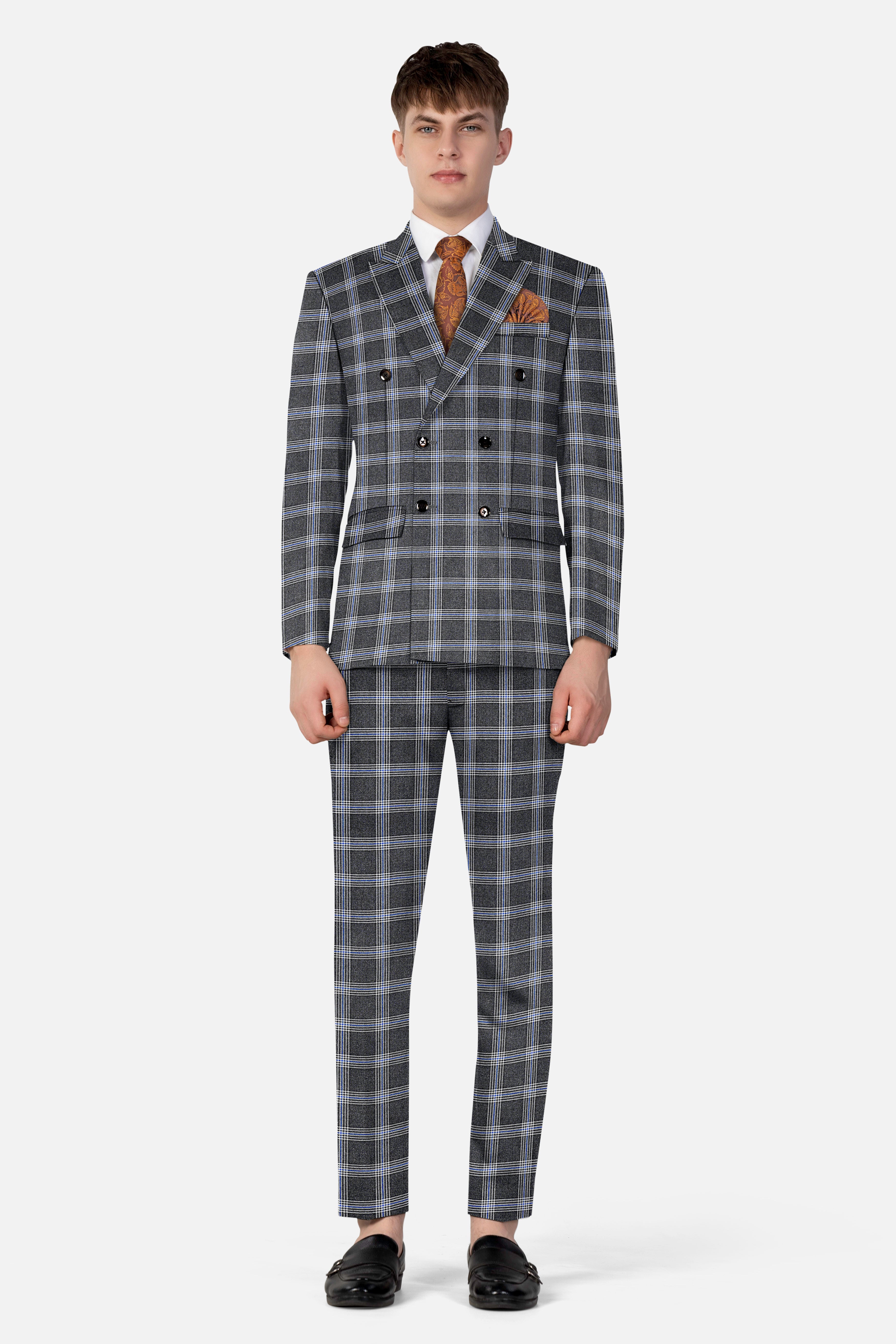 Iridium Gray Plaid Tweed Double Breasted Suit