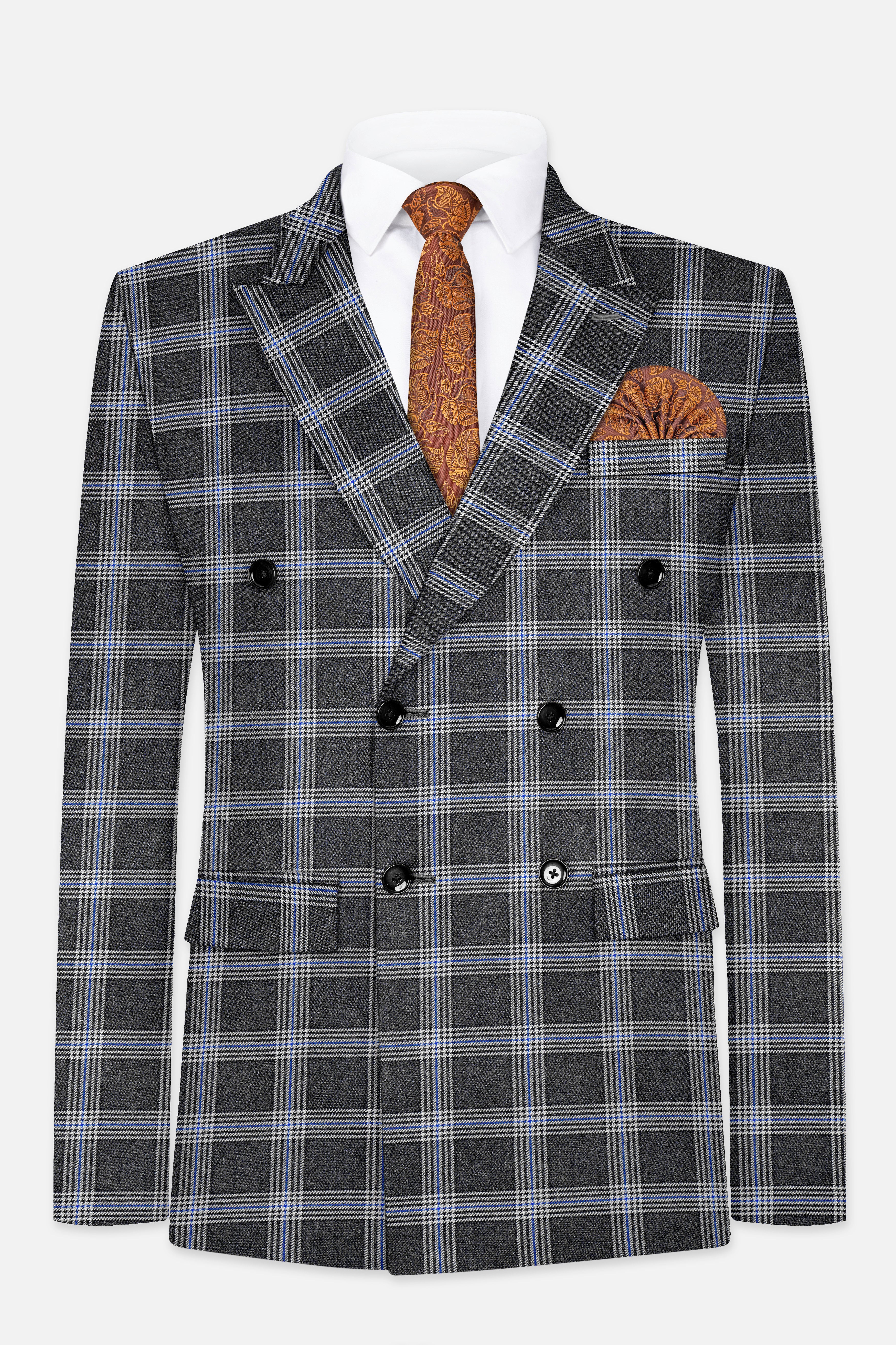 Iridium Gray Plaid Tweed Double Breasted Suit