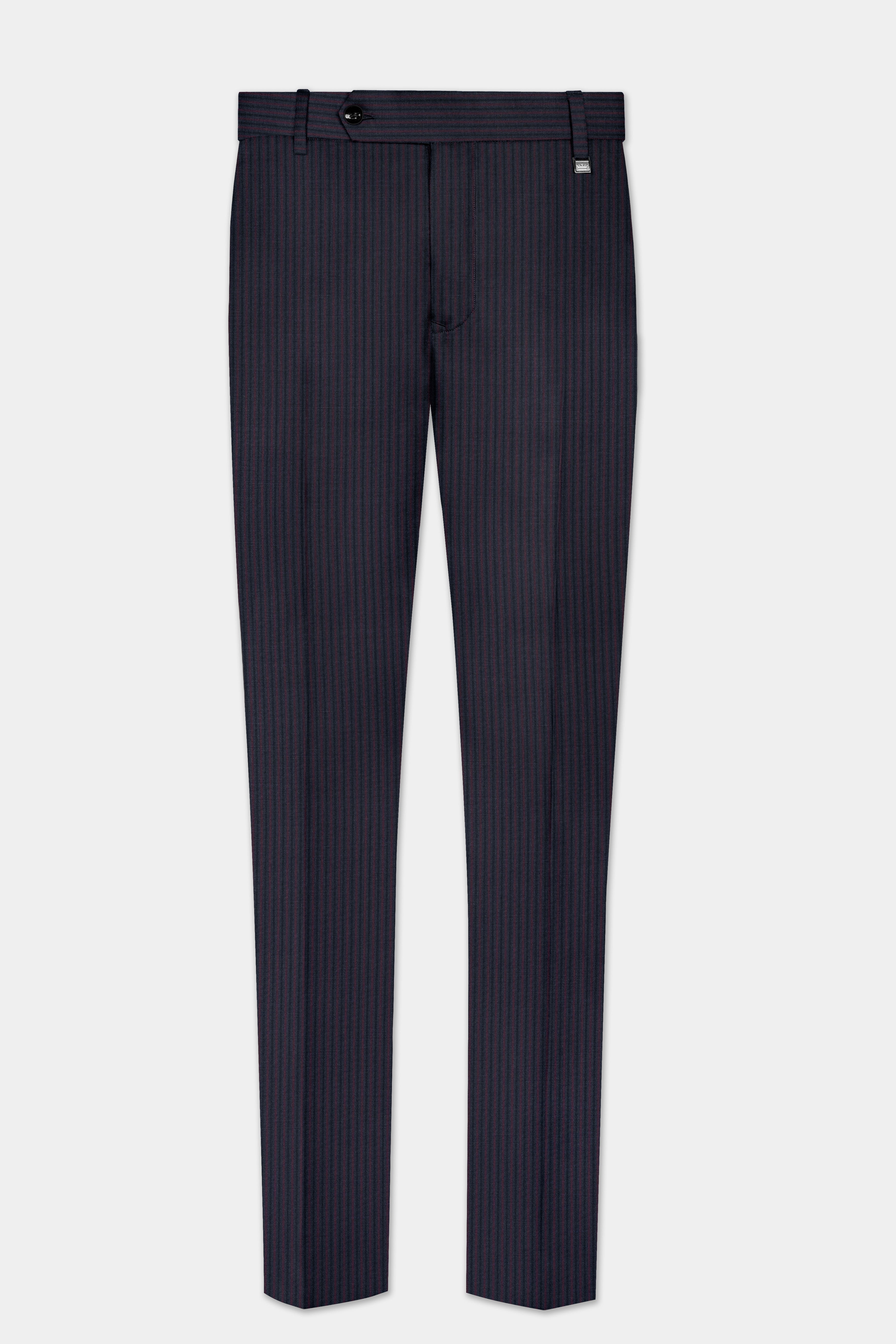 Ebony Clay Blue with Wine Berry Striped Wool Blend Double Breasted Suit