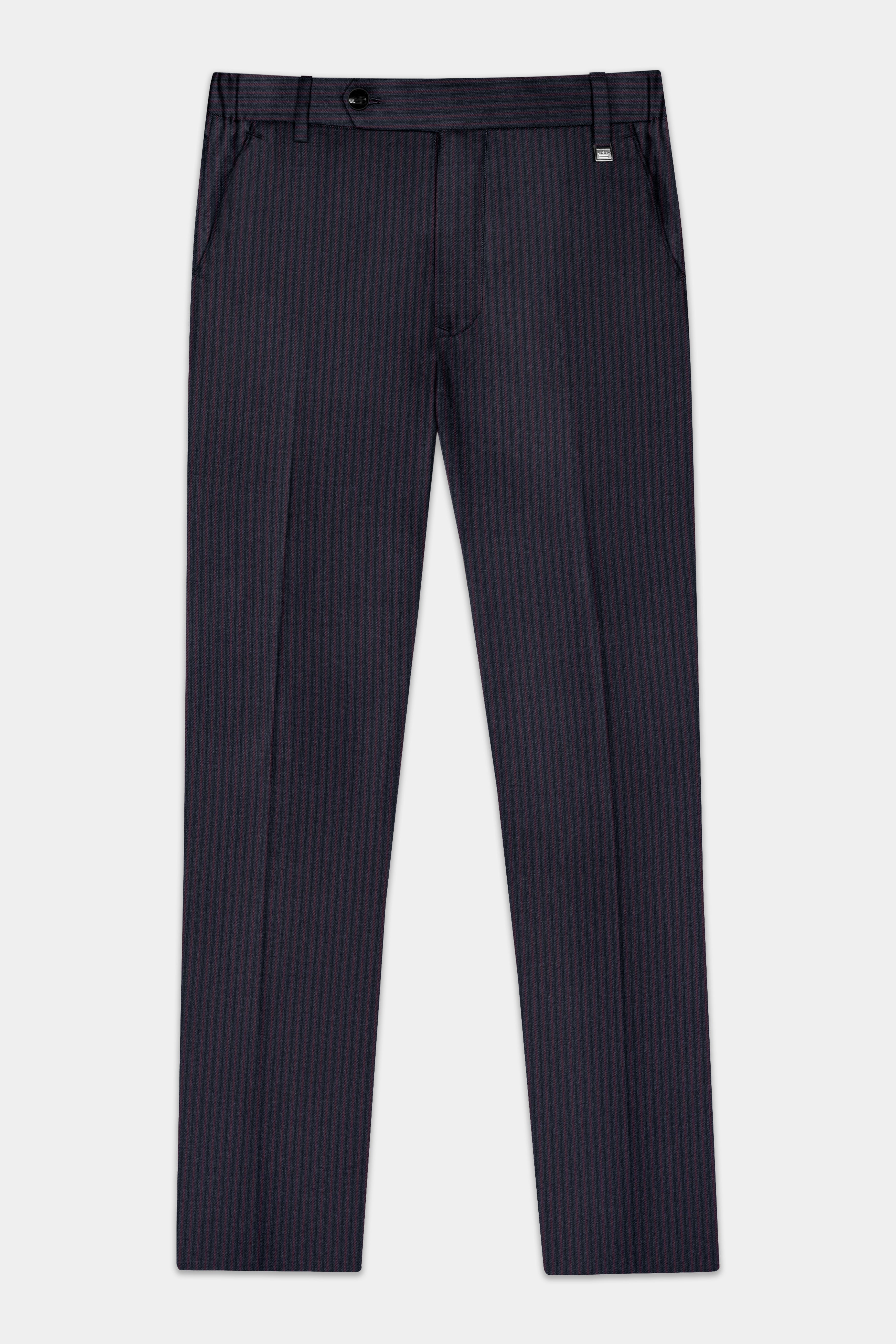 Ebony Clay Blue with Wine Berry Striped Wool Blend Double Breasted Suit