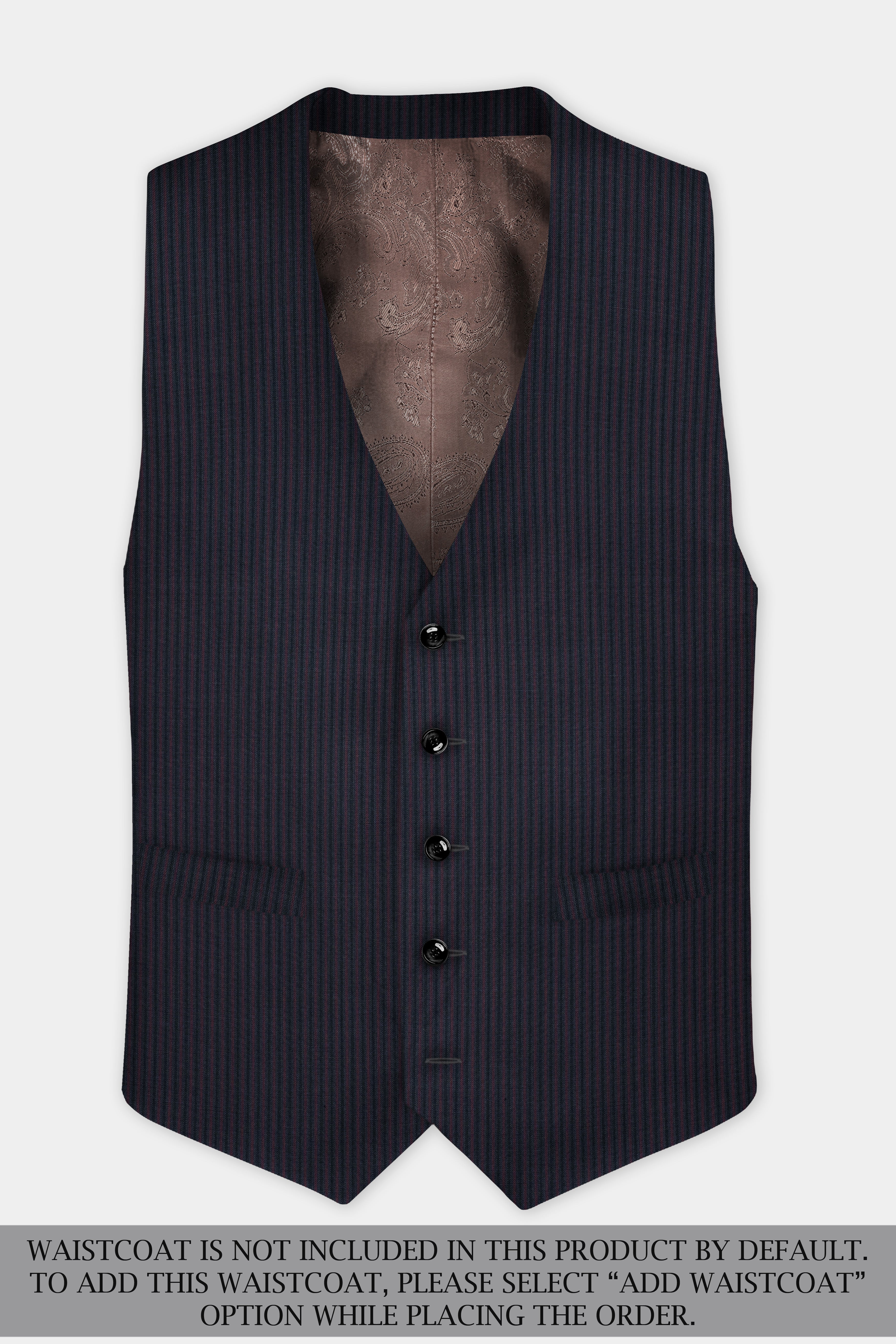 Ebony Clay Blue with Wine Berry Striped Wool Blend Double Breasted Suit