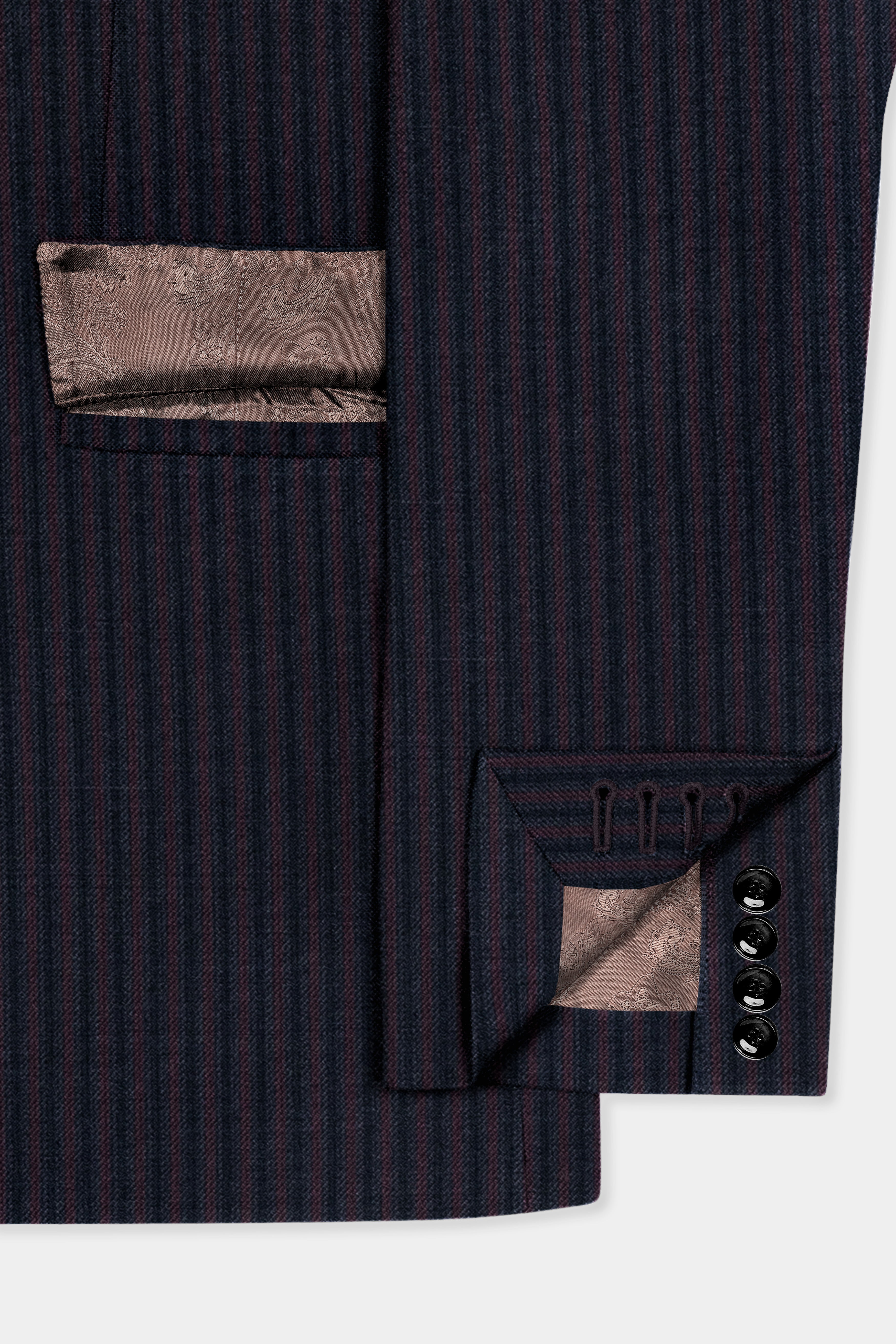 Ebony Clay Blue with Wine Berry Striped Wool Blend Double Breasted Suit