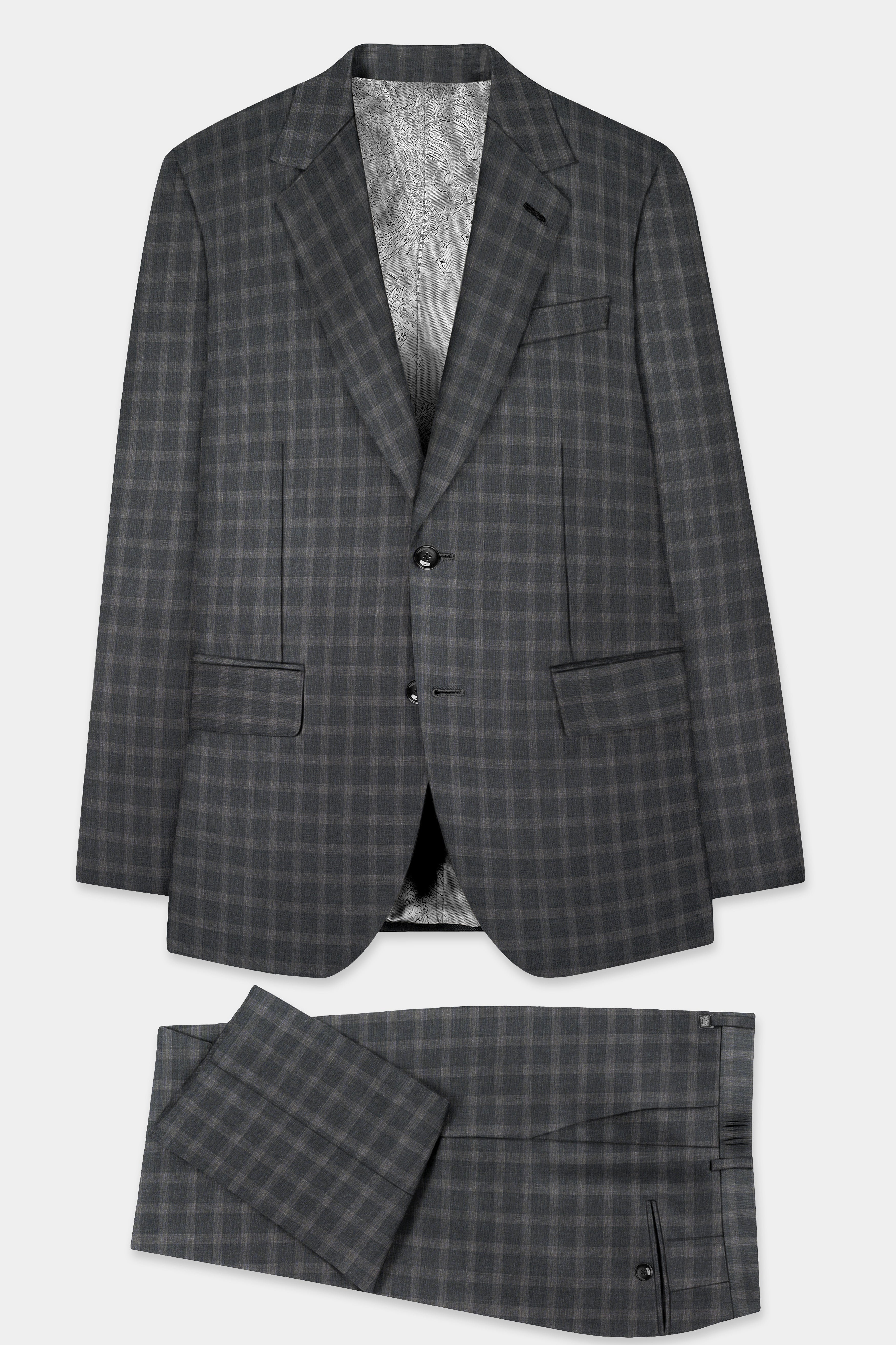 Gravel Gray Checkered Wool Blend Single Breasted Suit