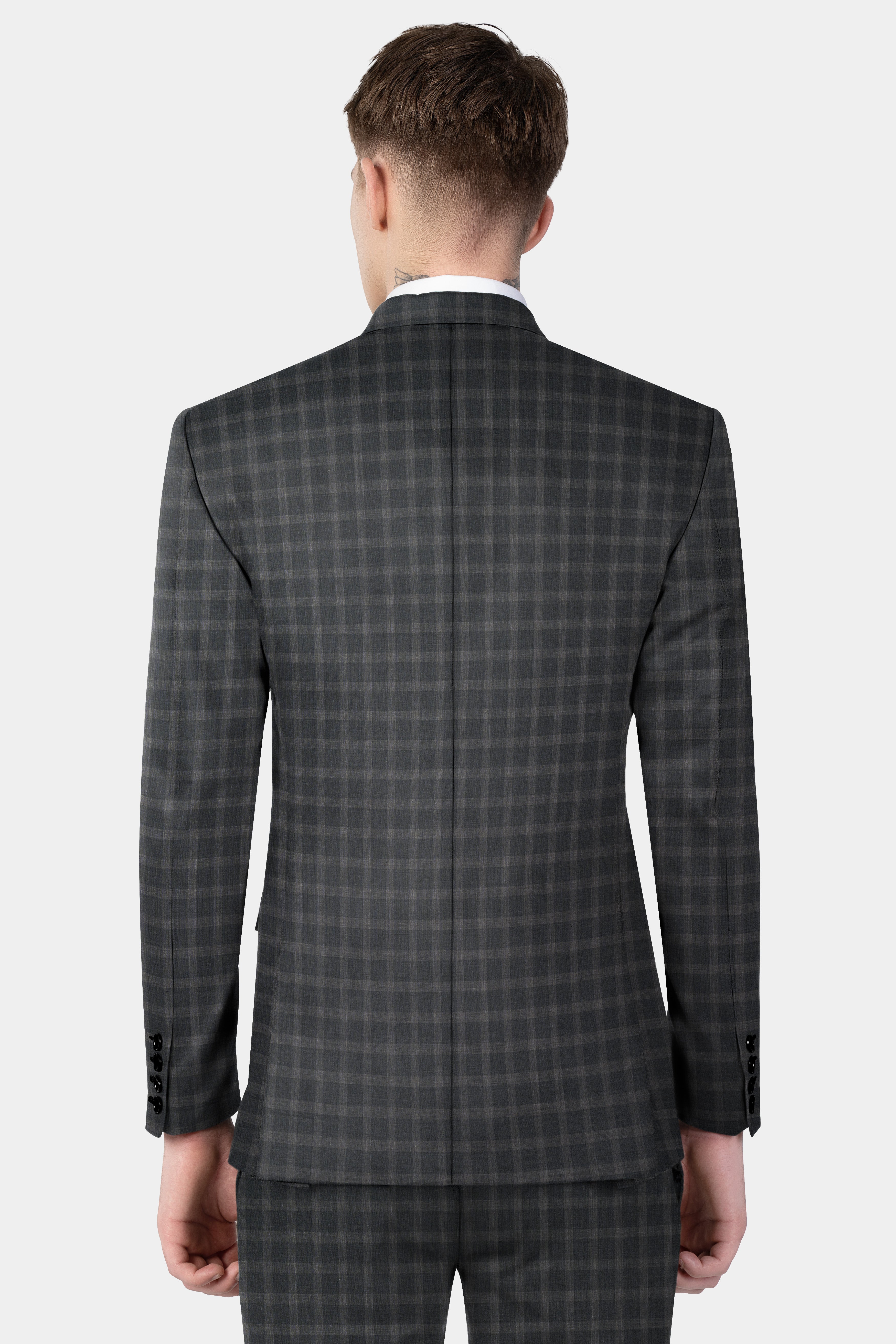 Gravel Gray Checkered Wool Blend Single Breasted Suit