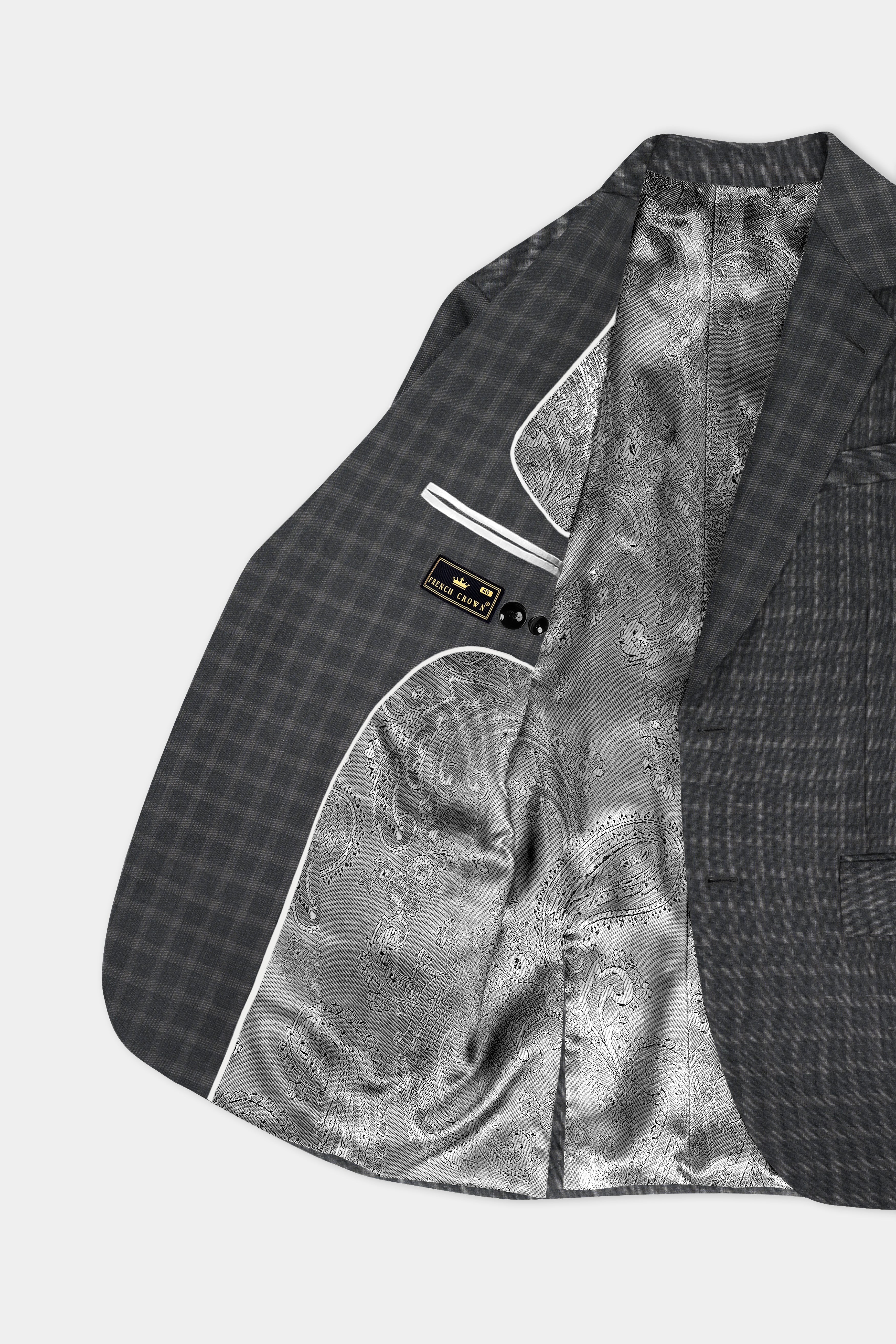 Gravel Gray Checkered Wool Blend Single Breasted Suit