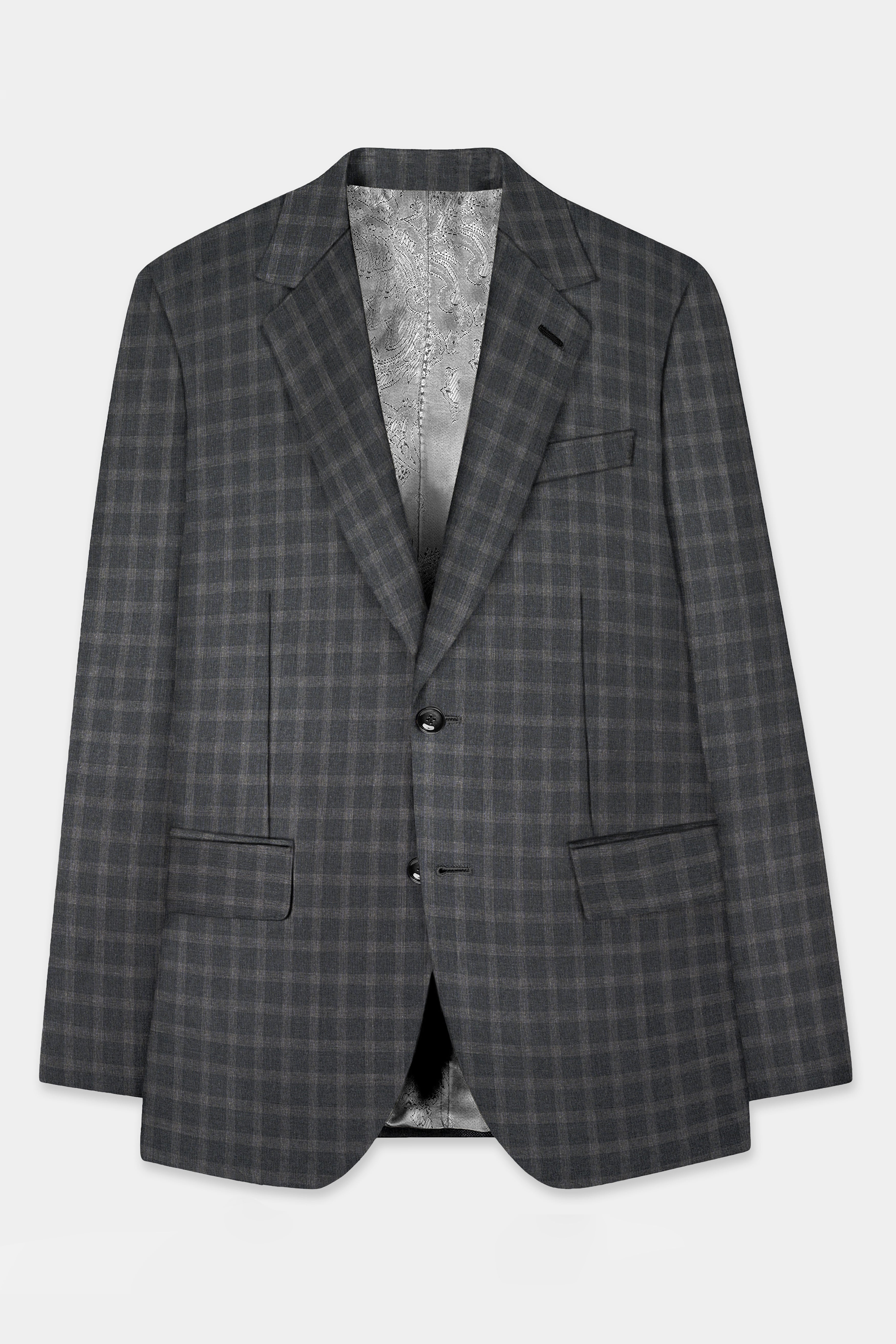 Gravel Gray Checkered Wool Blend Single Breasted Suit