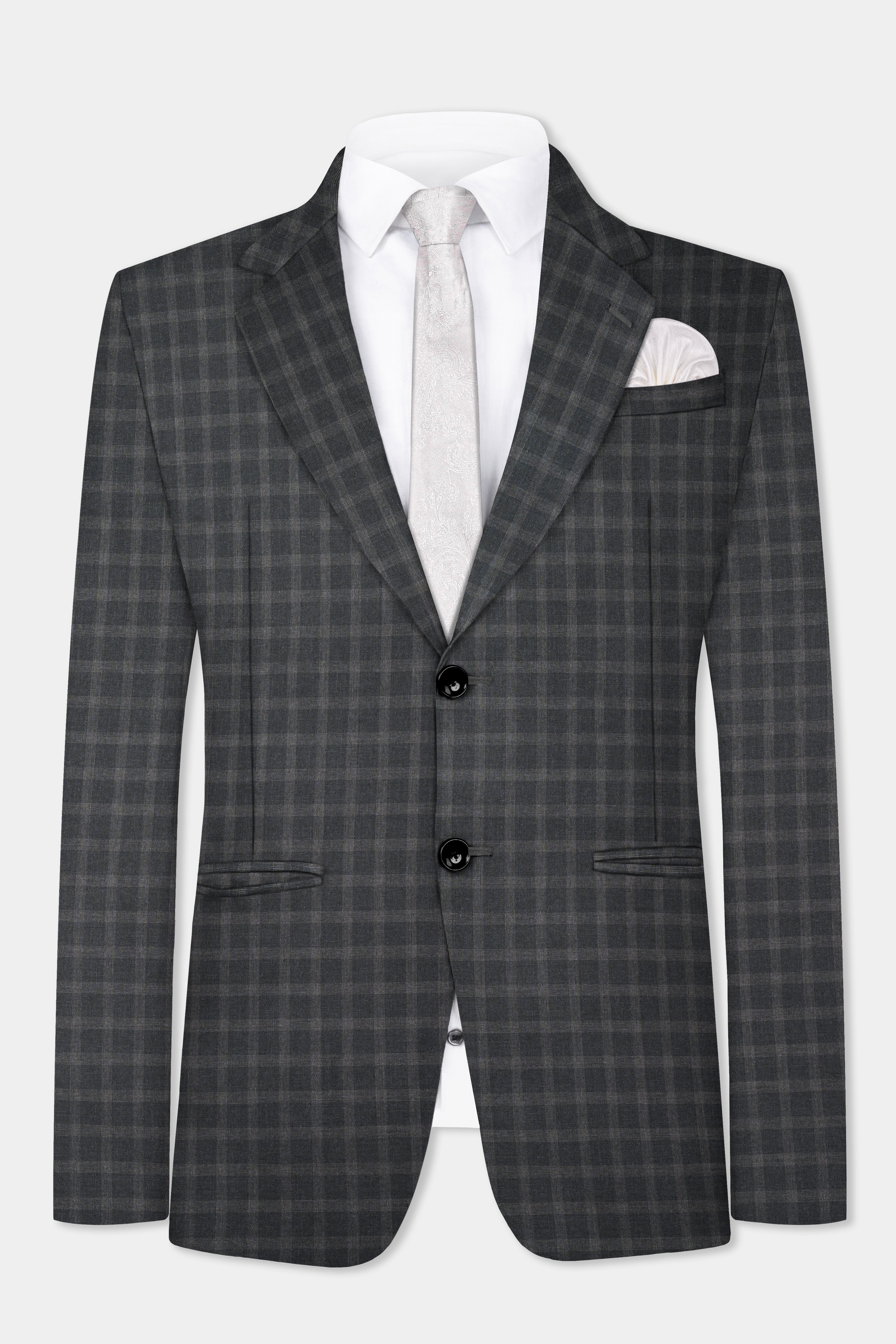 Gravel Gray Checkered Wool Blend Single Breasted Suit
