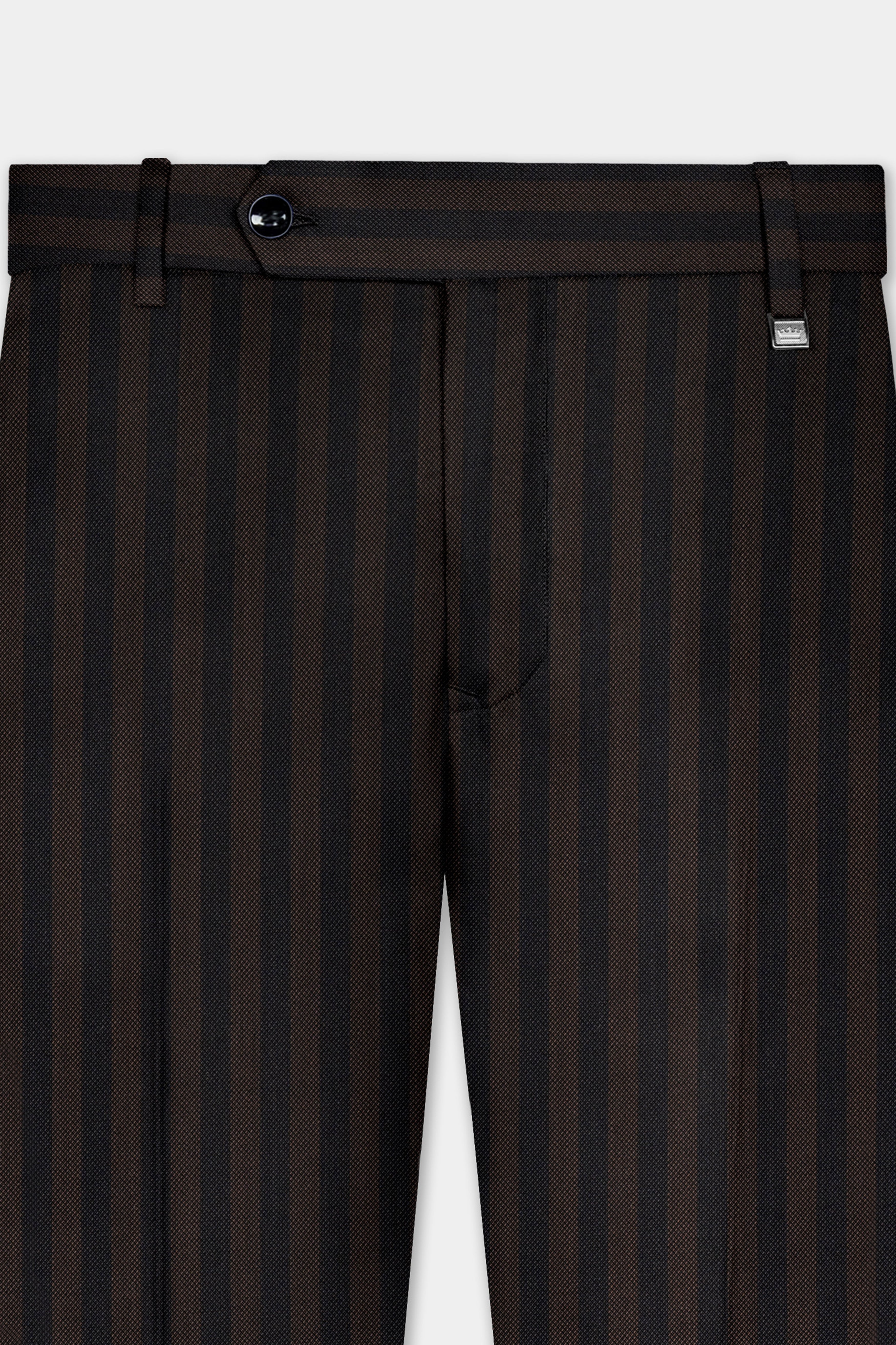 Eternity Brown With Vulcan Black Striped Wool Blend Double Breasted Suit
