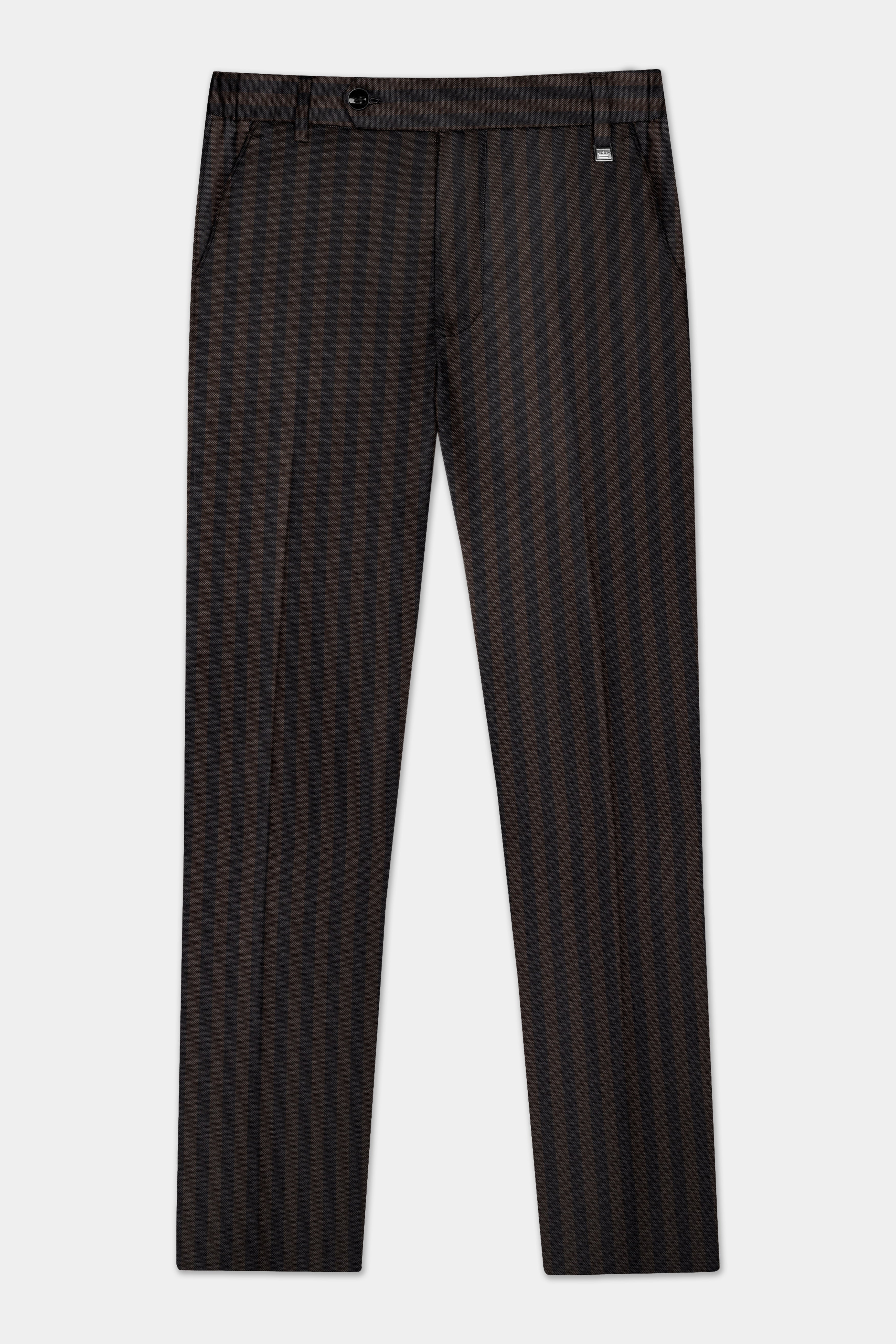 Eternity Brown With Vulcan Black Striped Wool Blend Double Breasted Suit