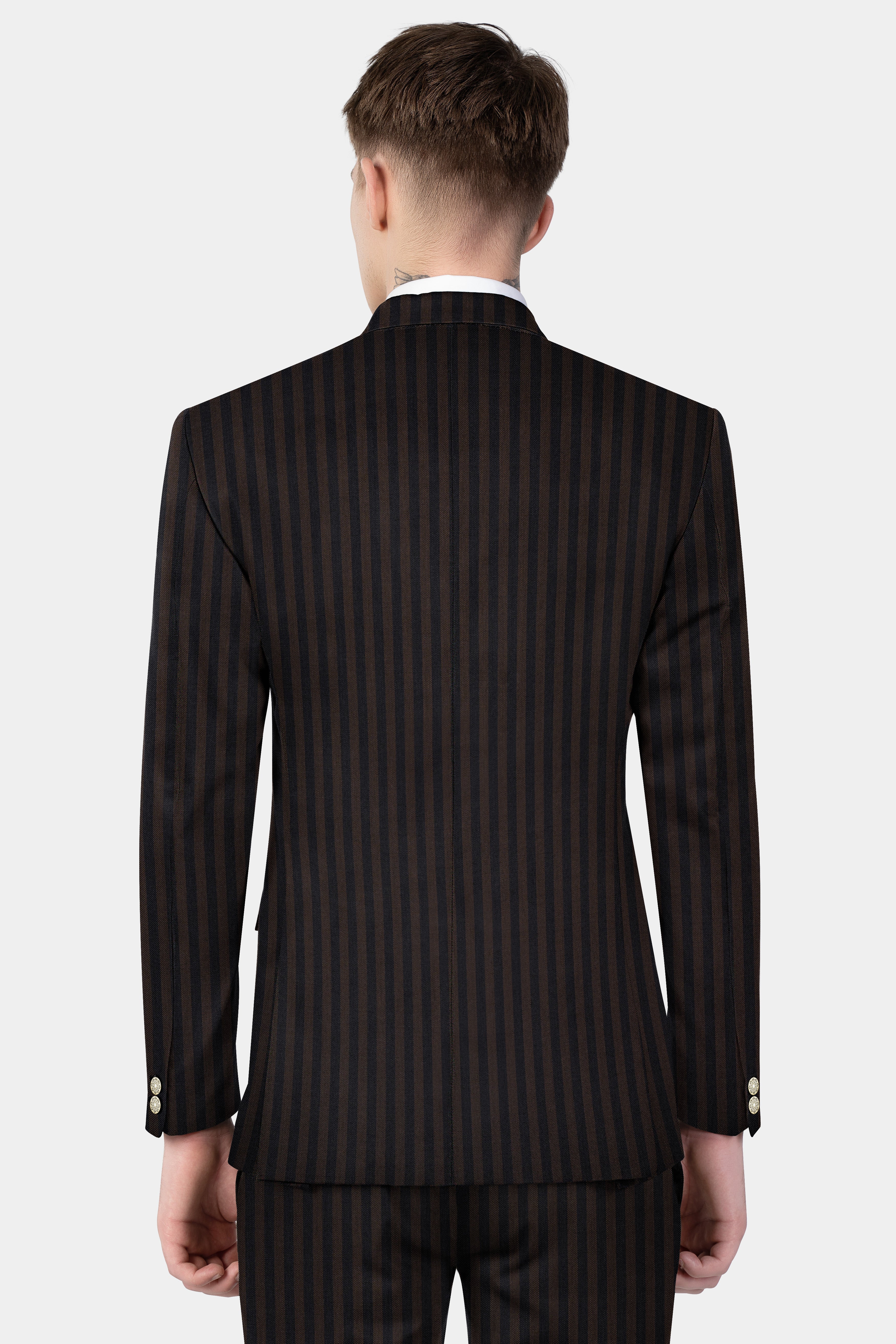 Eternity Brown With Vulcan Black Striped Wool Blend Double Breasted Suit