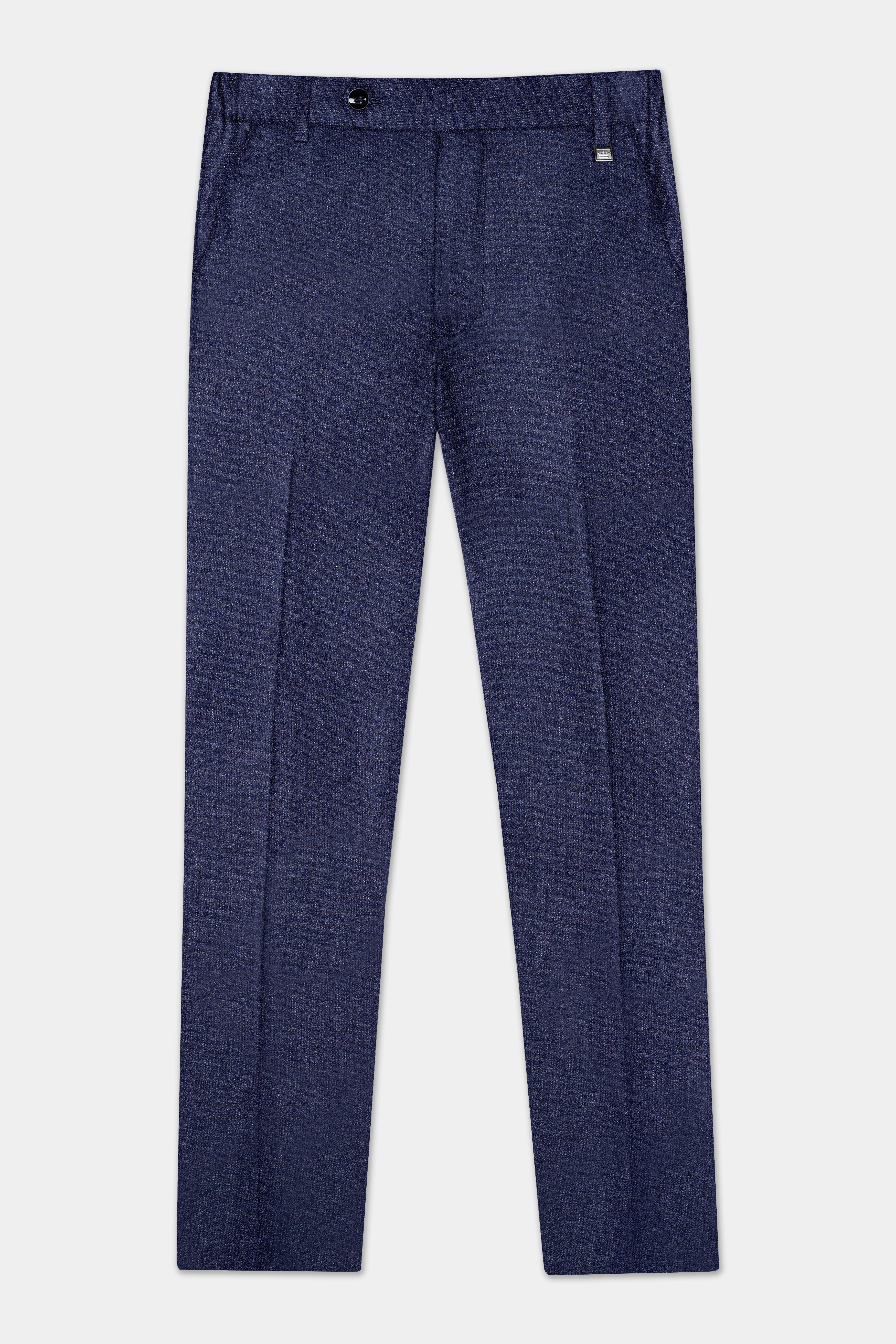 Ebony Clay Blue Textured Wool Blend Cross Placket Bandhgala Suit