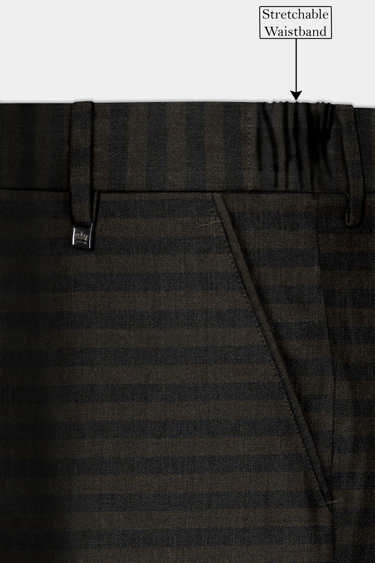 Taupe Brown With Jade Black Striped Wool Blend Double Breasted Suit