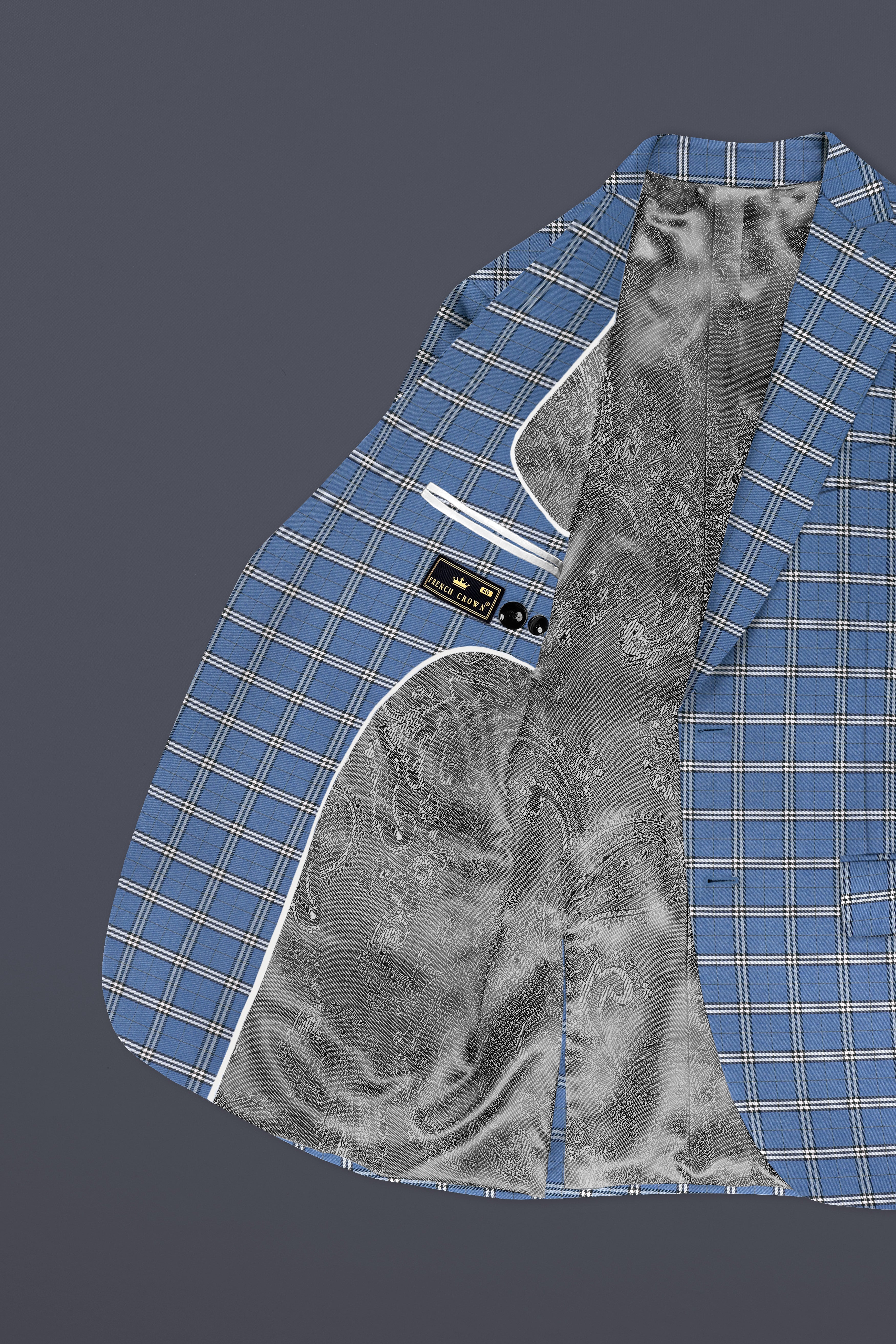 Metallic Blue Wool Blend Single Breasted Suit